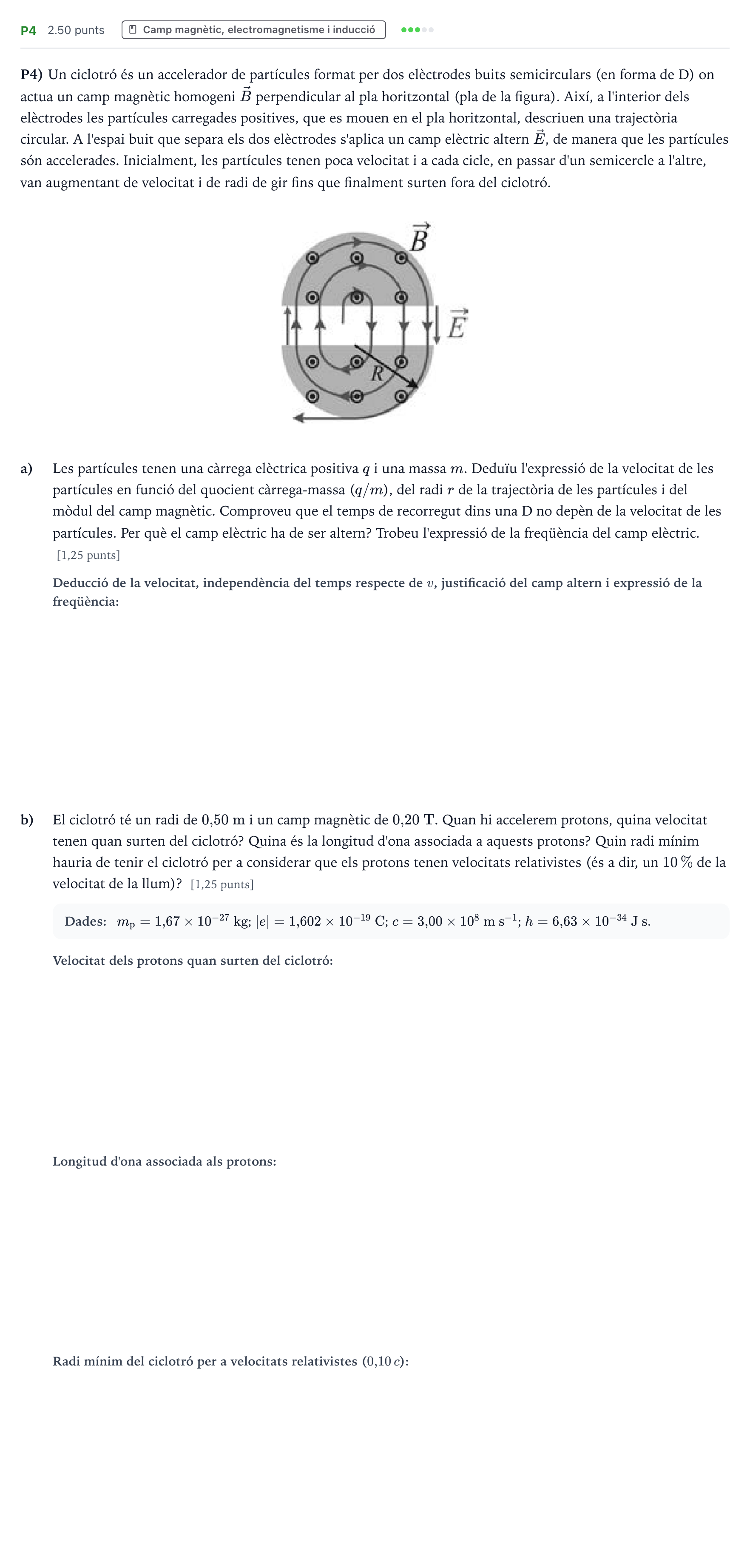 Enunciado: Ejercicio P4 · Física Selectividad Cataluña Juny Serie 2 2022