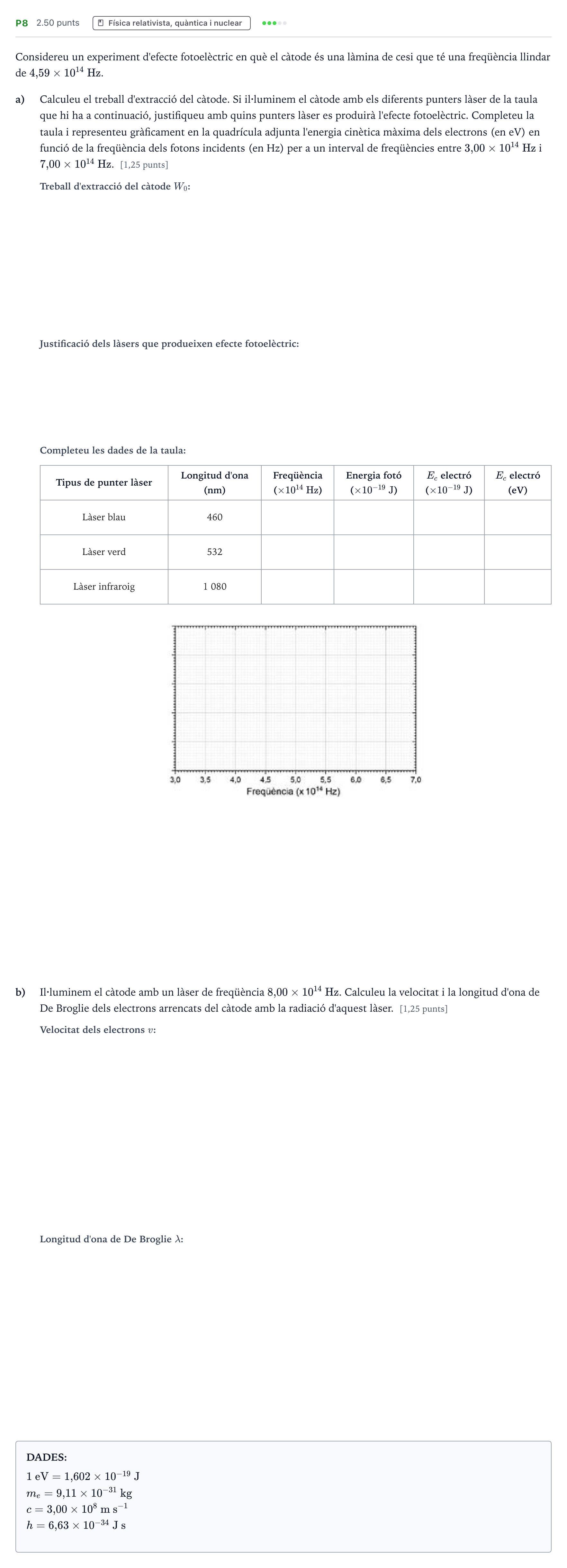 Enunciado: Ejercicio P8 · Física Selectividad Cataluña Juny Serie 2 2022