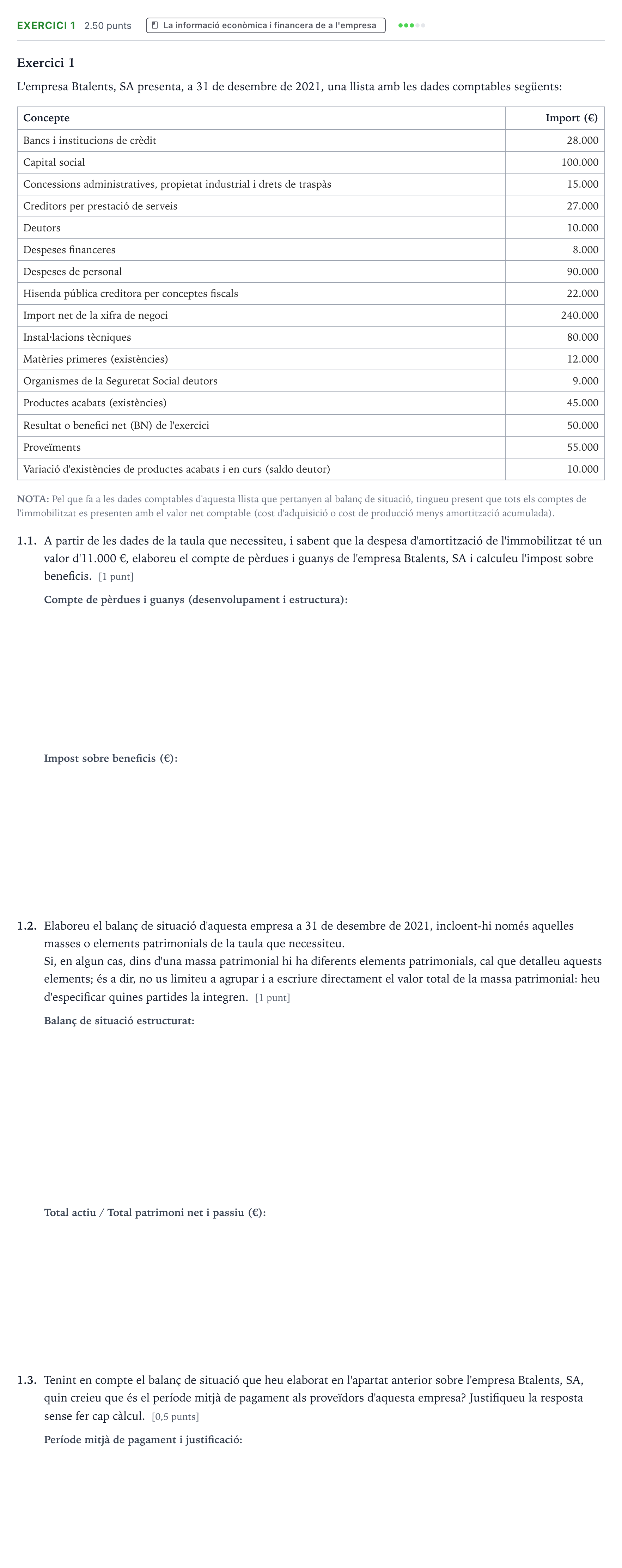 Enunciado: Exercici 1 · Economía de la Empresa Selectividad Cataluña Setembre Serie 3 2022