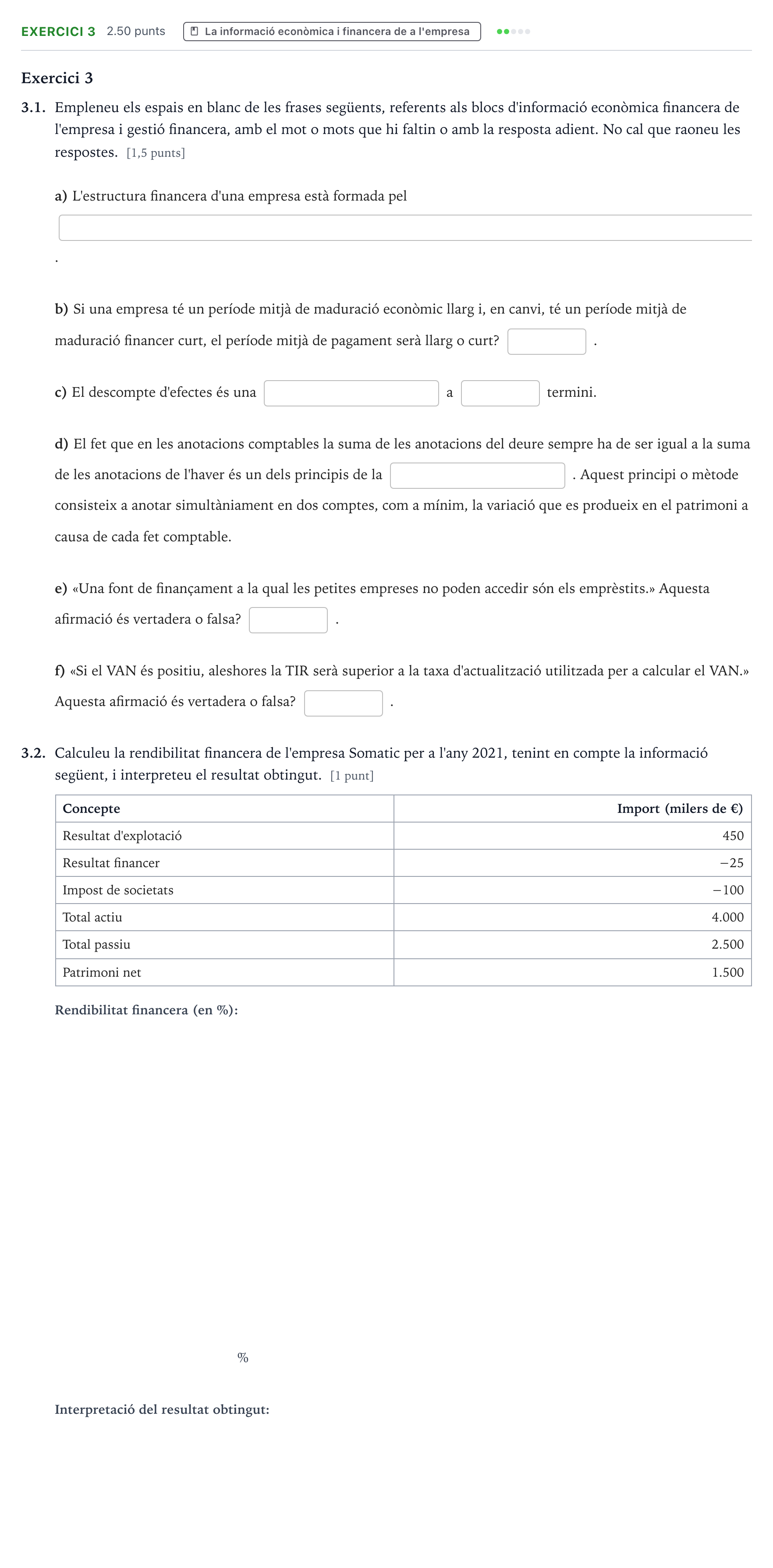 Enunciado: Exercici 3 · Economía de la Empresa Selectividad Cataluña Setembre Serie 3 2022