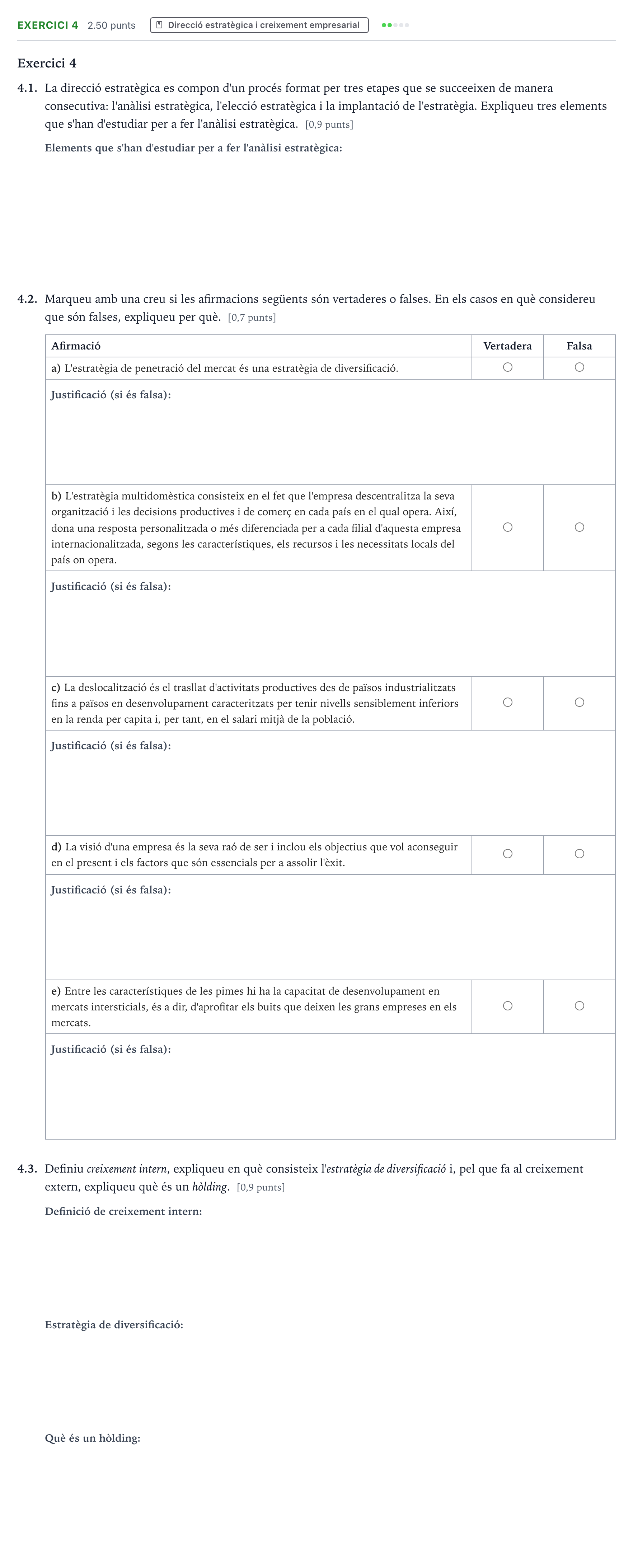 Enunciado: Exercici 4 · Economía de la Empresa Selectividad Cataluña Setembre Serie 3 2022