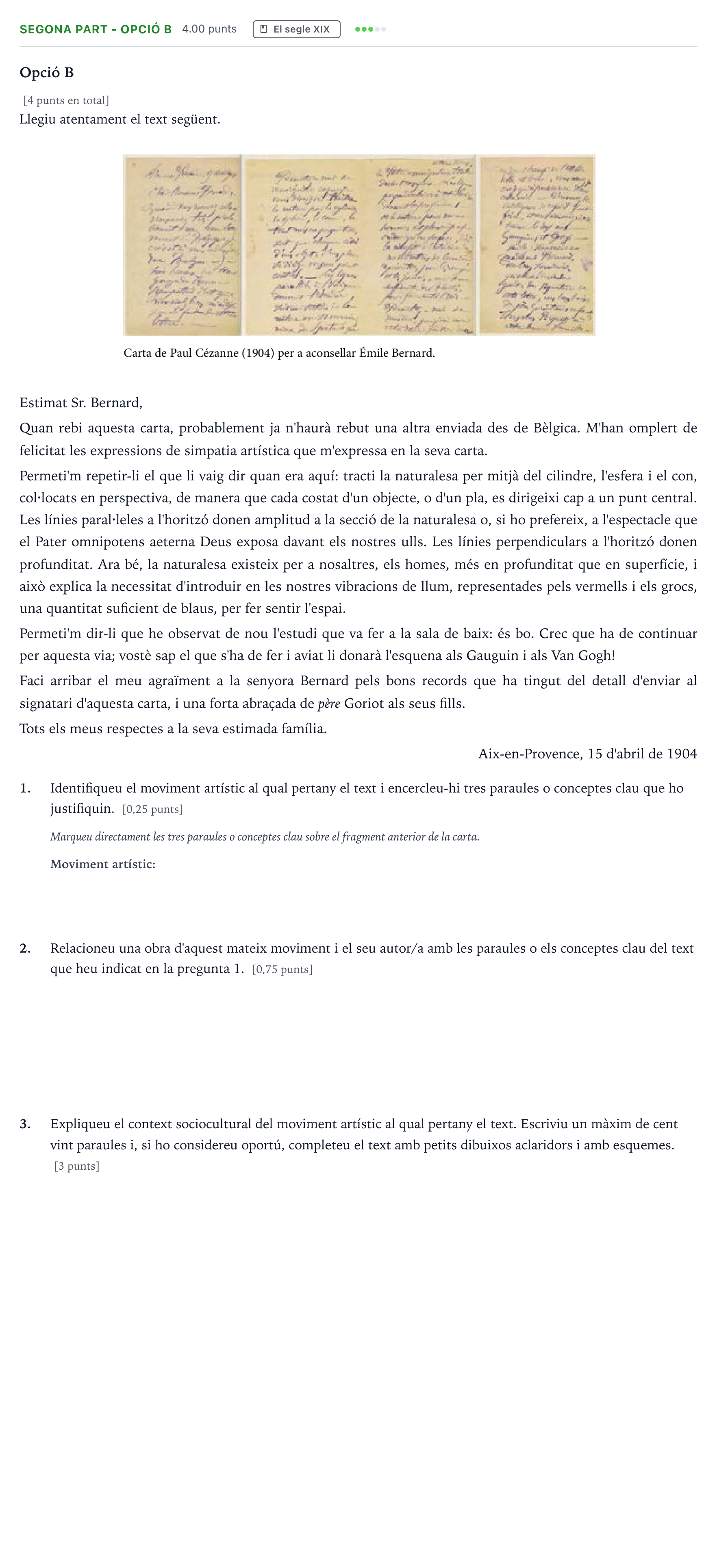 Enunciado: Ejercicio Segona part - Opció B · Fundamentos Artísticos Selectividad Cataluña Juny Serie 2 2022
