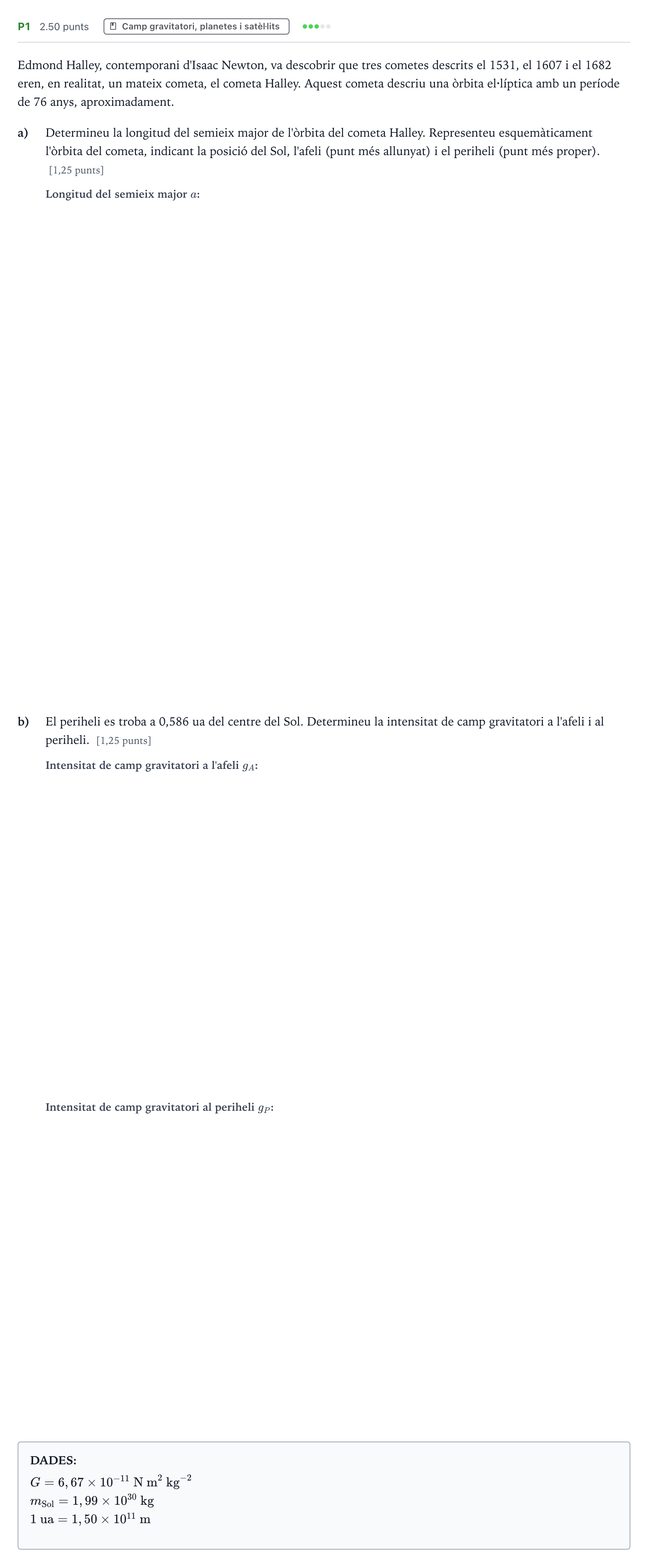 Enunciado: Ejercicio P1 · Física Selectividad Cataluña Juny Serie 5 2022