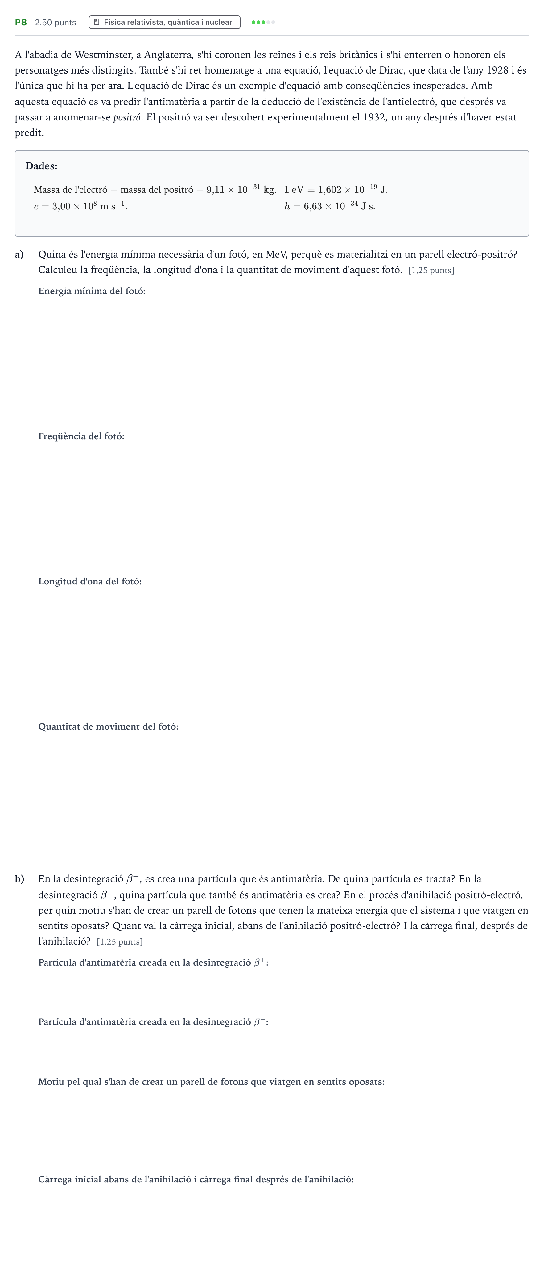 Enunciado: Ejercicio P8 · Física Selectividad Cataluña Juny Serie 5 2022