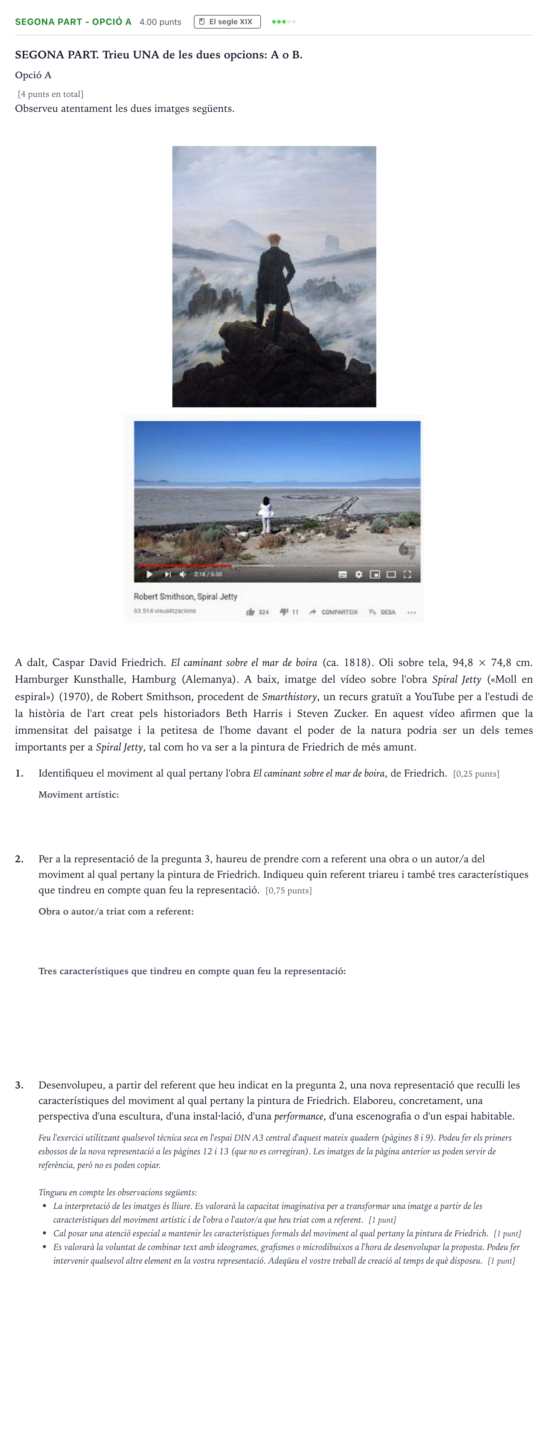 Enunciado: Ejercicio Segona part - Opció A · Fundamentos Artísticos Selectividad Cataluña Juny Serie 5 2022