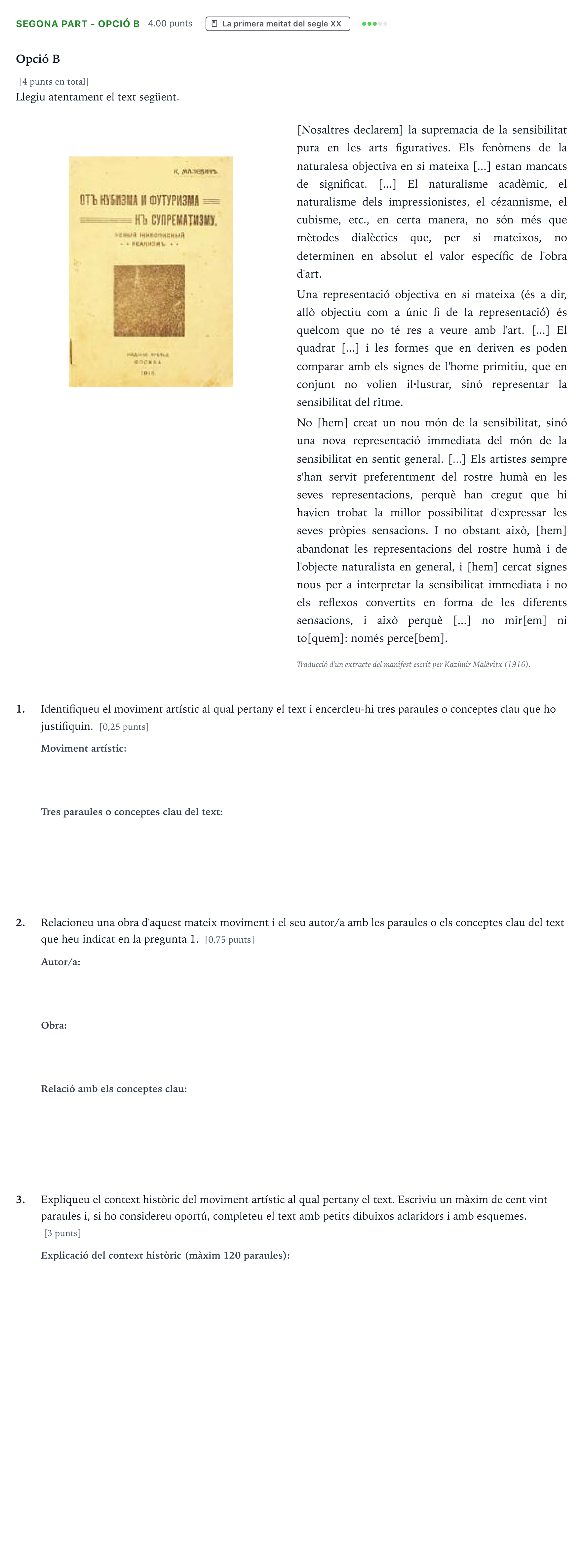 Enunciado: Ejercicio Segona part - Opció B · Fundamentos Artísticos Selectividad Cataluña Juny Serie 5 2022