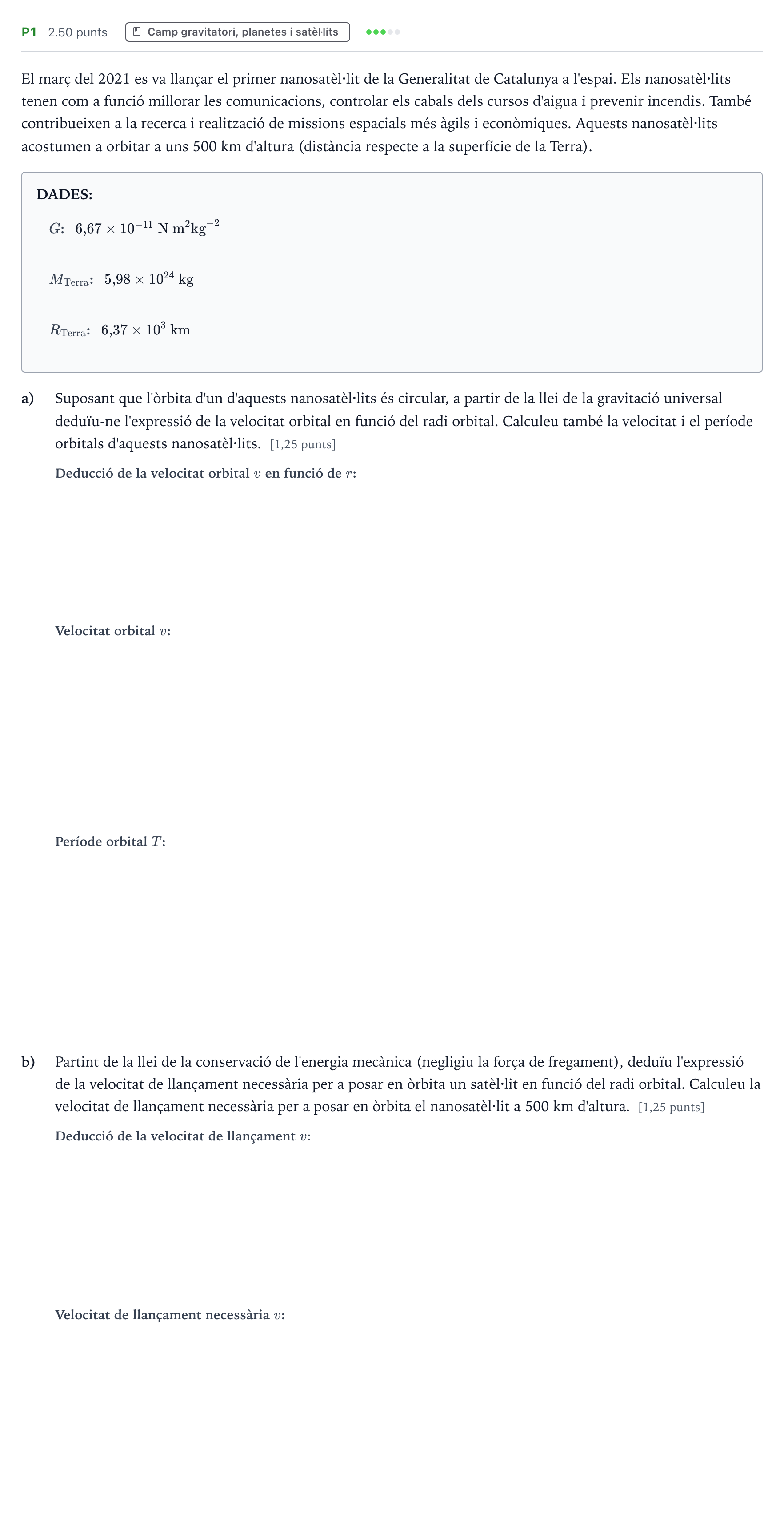Enunciado: Ejercicio P1 · Física Selectividad Cataluña Setembre Serie 3 2022
