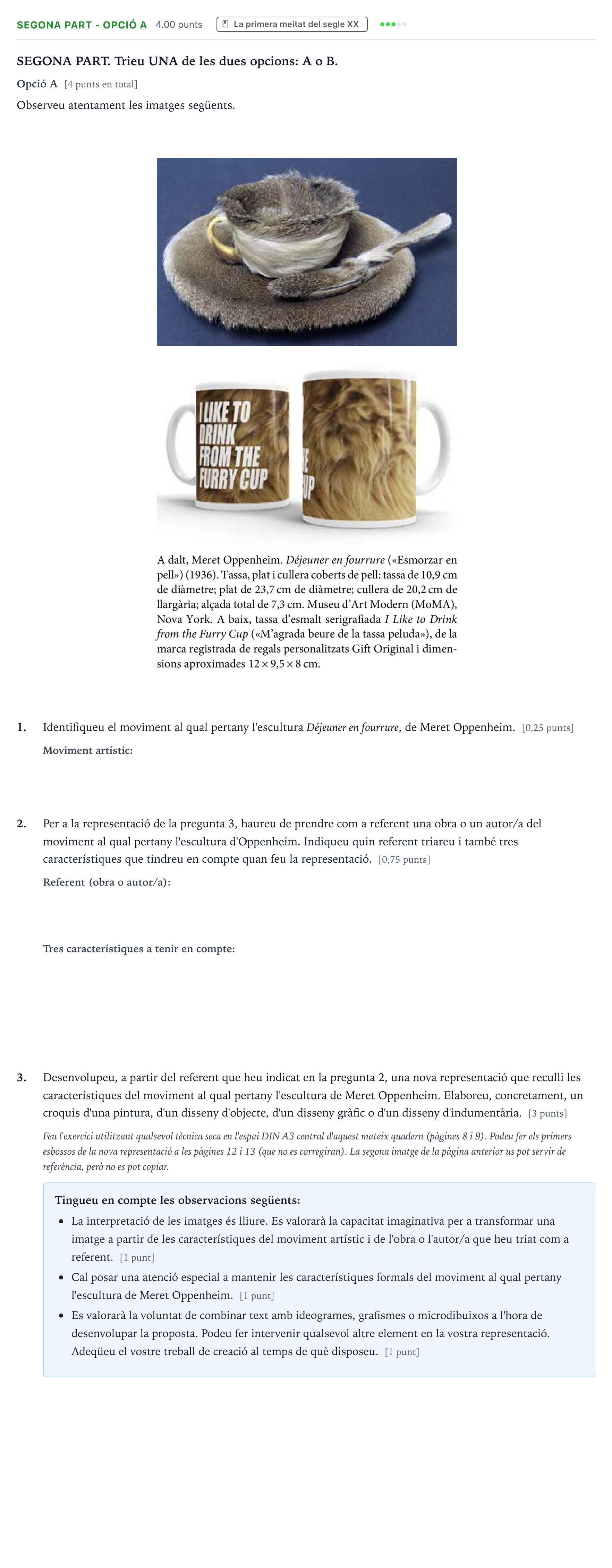 Enunciado: Ejercicio Segona part - Opció A · Fundamentos Artísticos Selectividad Cataluña Setembre Serie 3 2022
