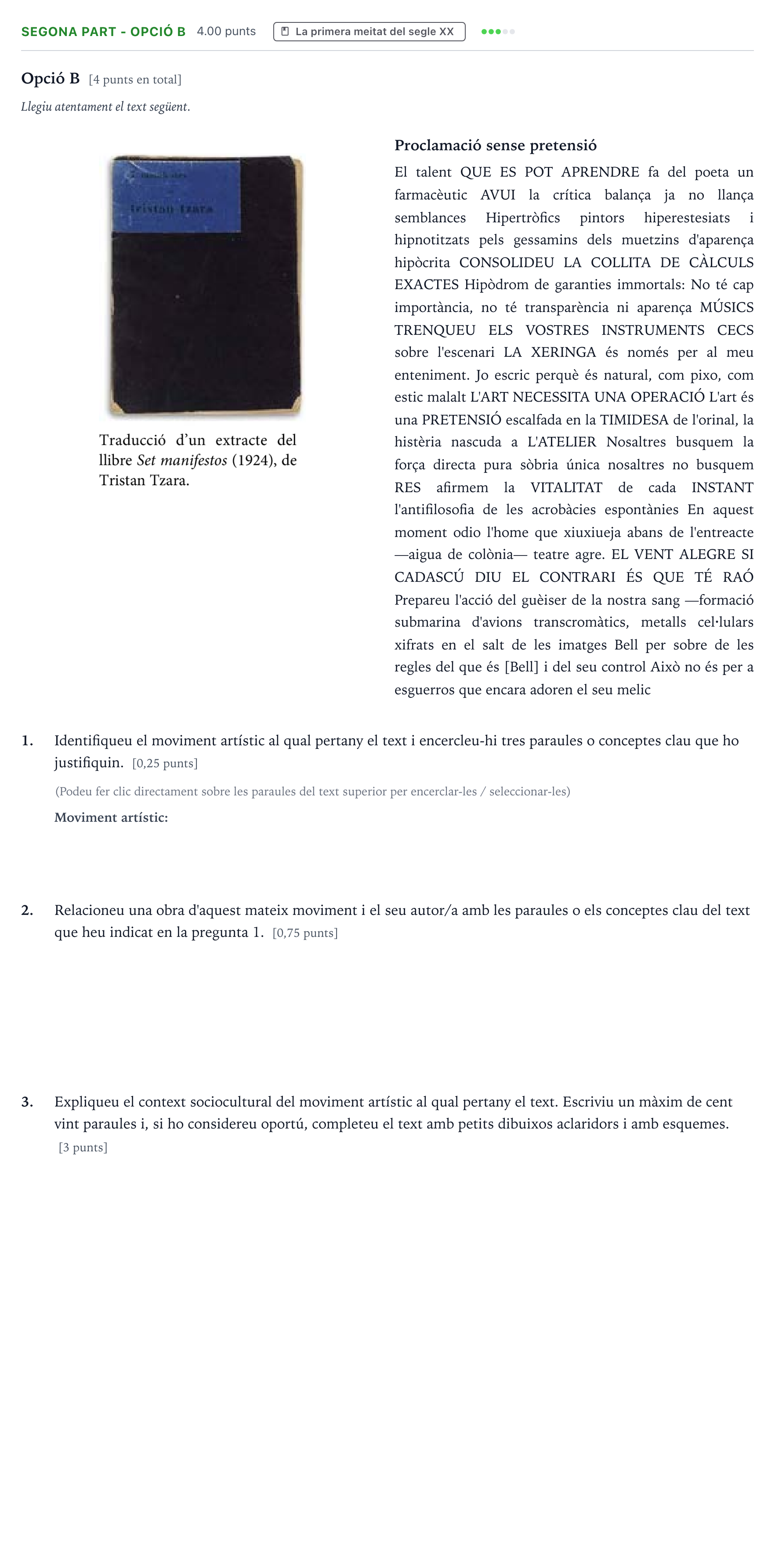 Enunciado: Ejercicio Segona part - Opció B · Fundamentos Artísticos Selectividad Cataluña Setembre Serie 3 2022