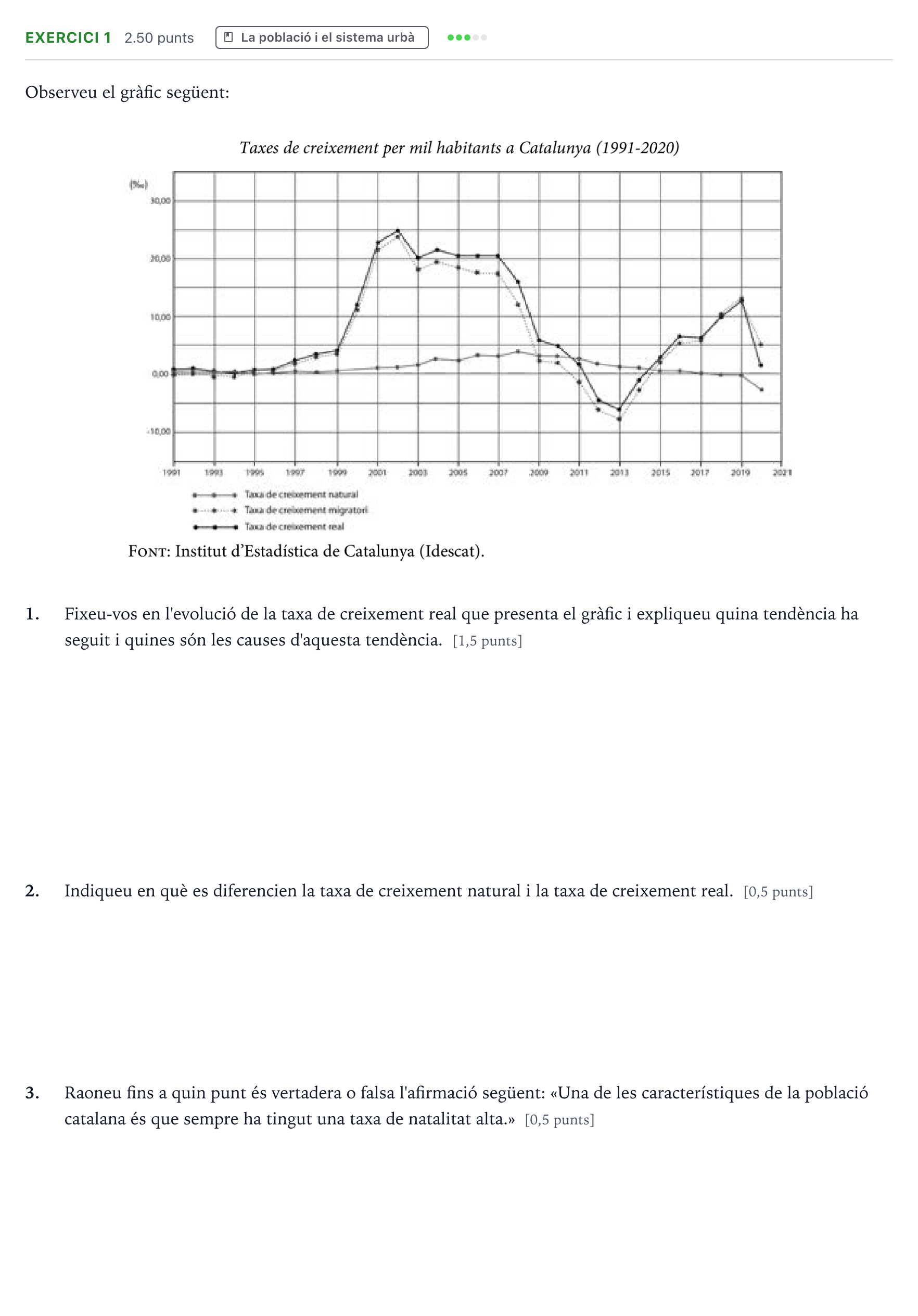 Enunciado: Exercici 1 · Geografía Selectividad Cataluña Juliol Serie 2 2022