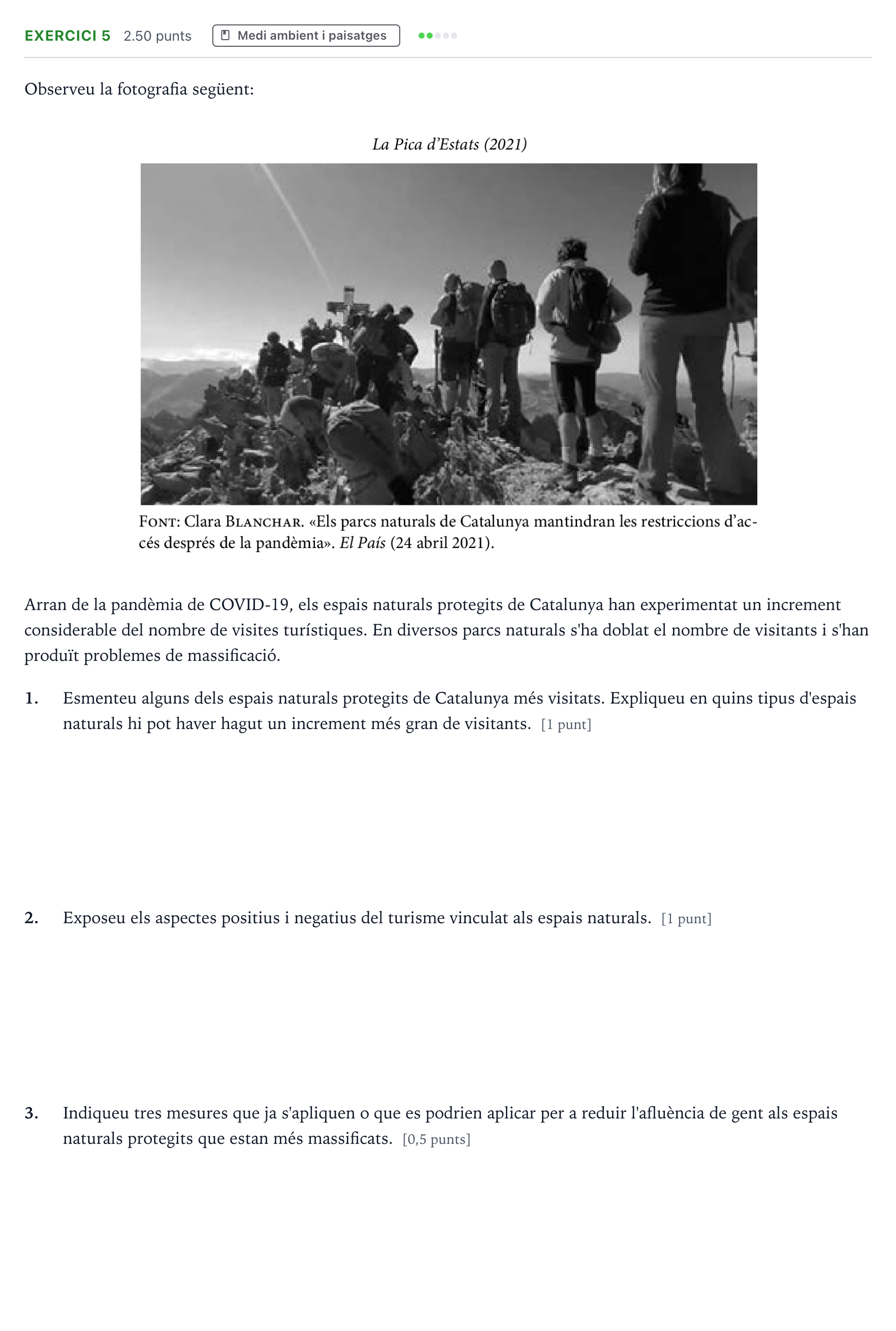Enunciado: Exercici 5 · Geografía Selectividad Cataluña Juliol Serie 2 2022