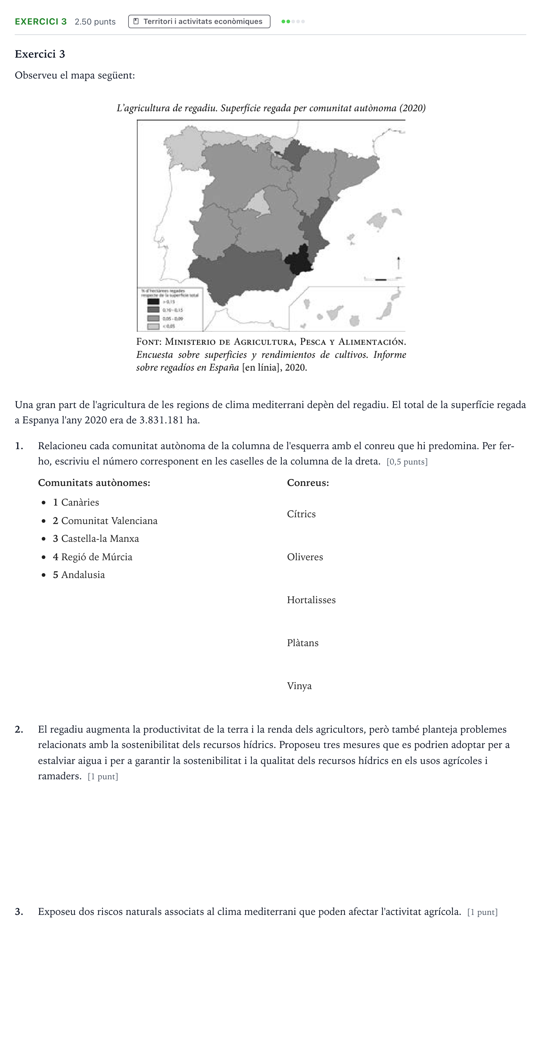 Enunciado: Exercici 3 · Geografía Selectividad Cataluña Juny Serie 2 2022