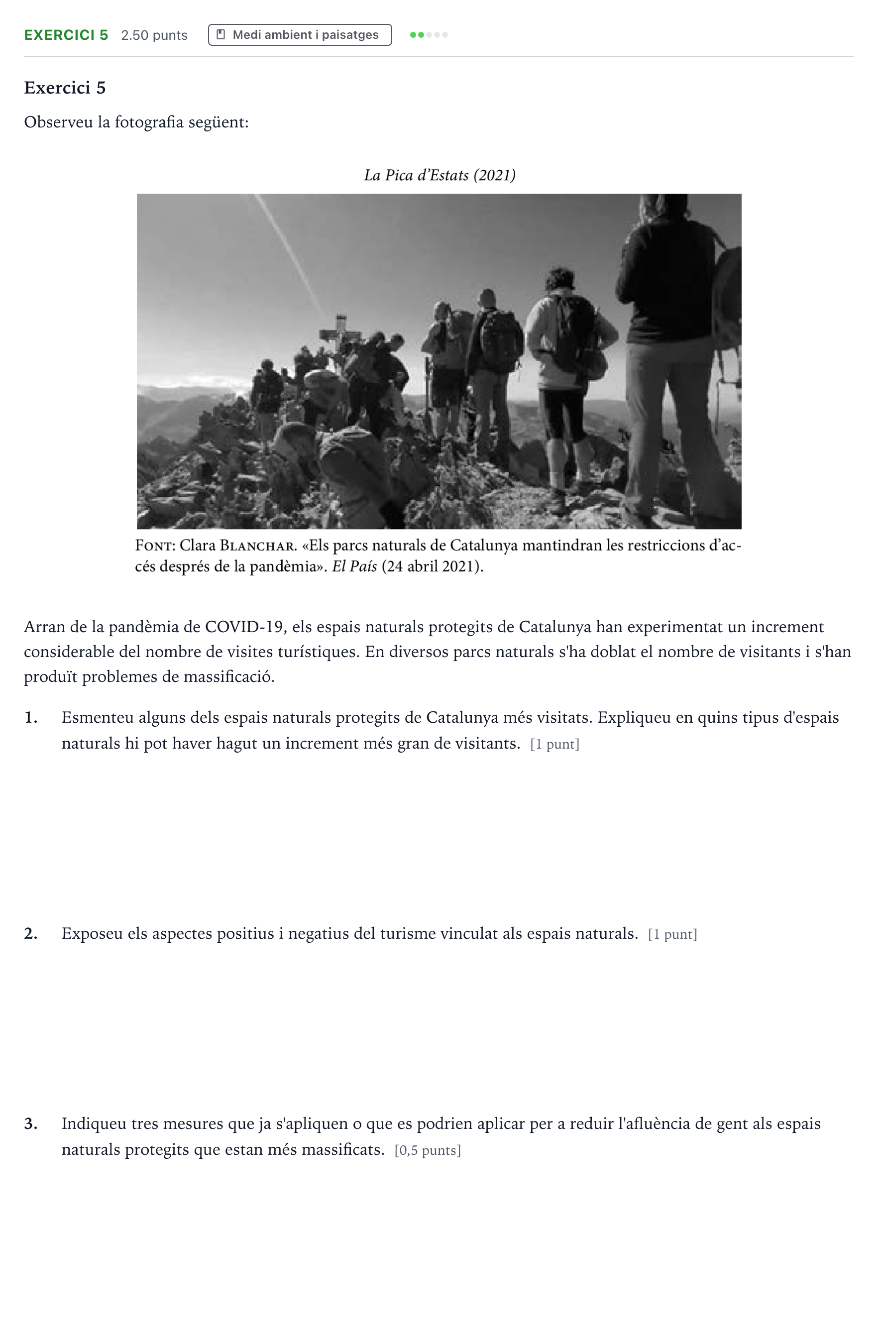 Enunciado: Exercici 5 · Geografía Selectividad Cataluña Juny Serie 2 2022