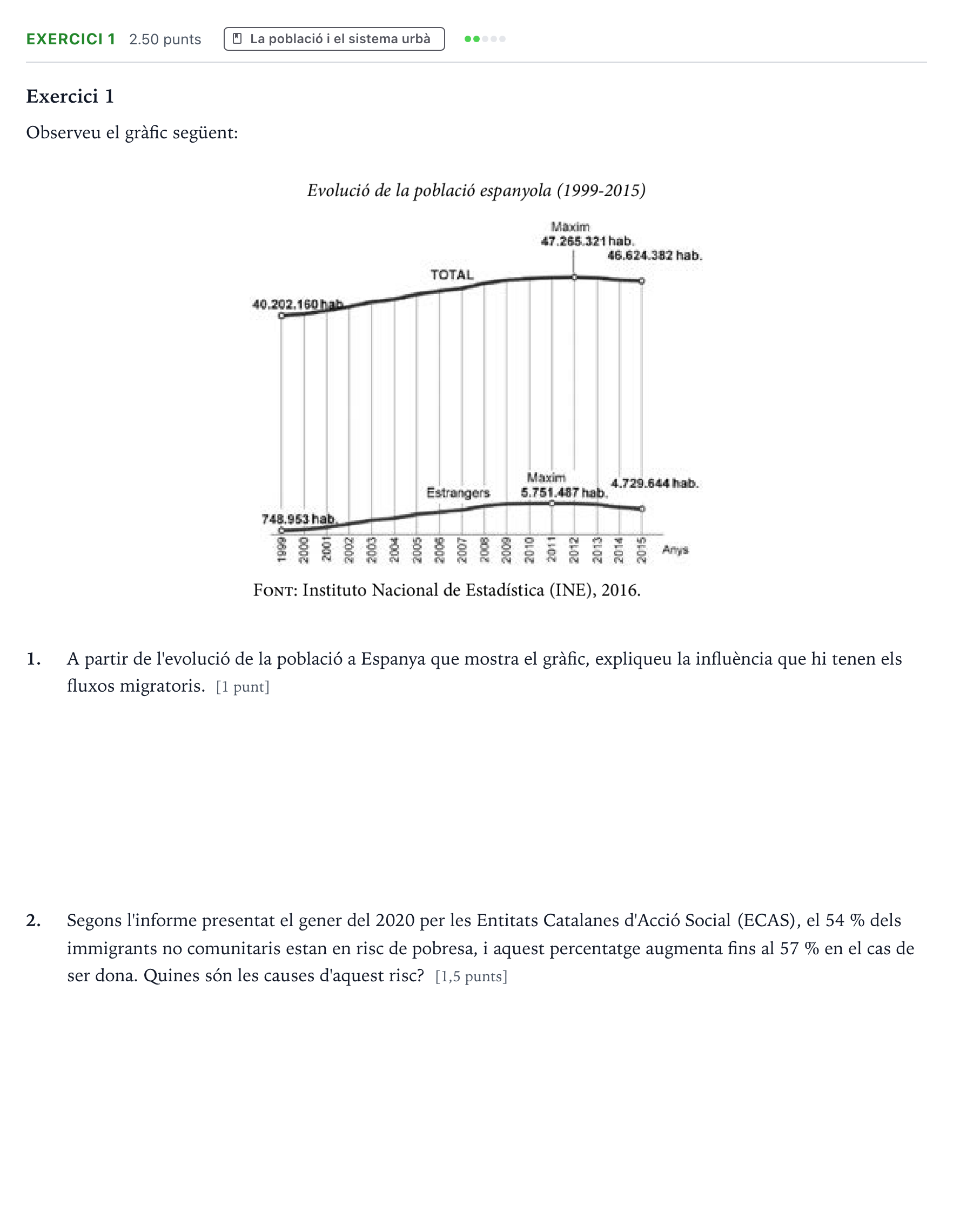 Enunciado: Exercici 1 · Geografía Selectividad Cataluña Juny Serie 5 2022