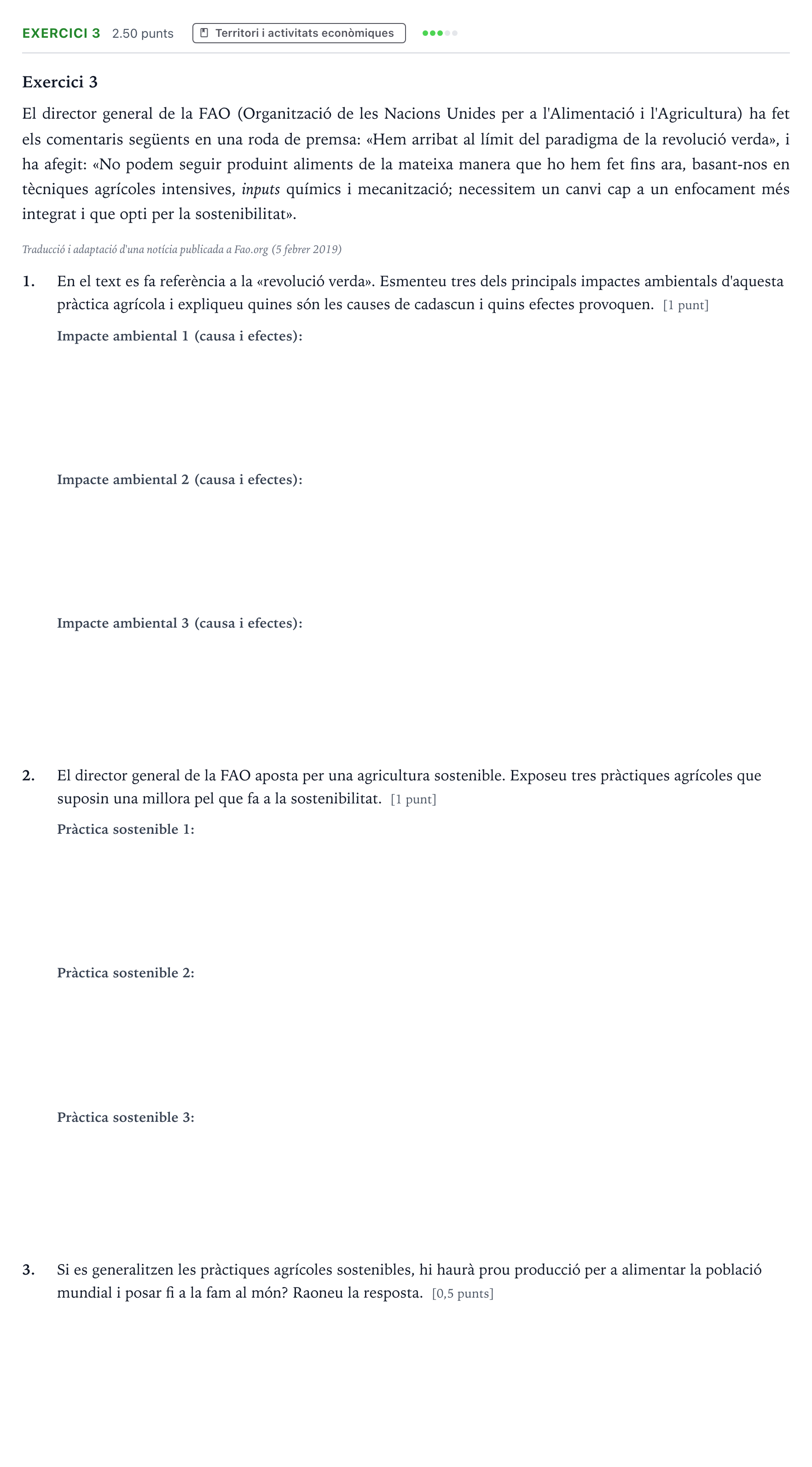 Enunciado: Exercici 3 · Geografía Selectividad Cataluña Juny Serie 5 2022