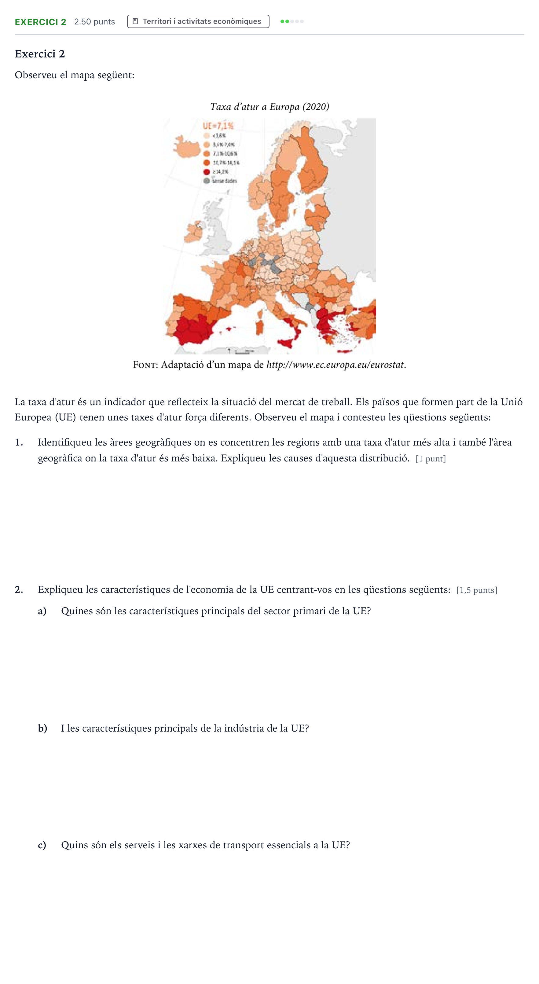 Enunciado: Exercici 2 · Geografía Selectividad Cataluña Setembre Serie 3 2022