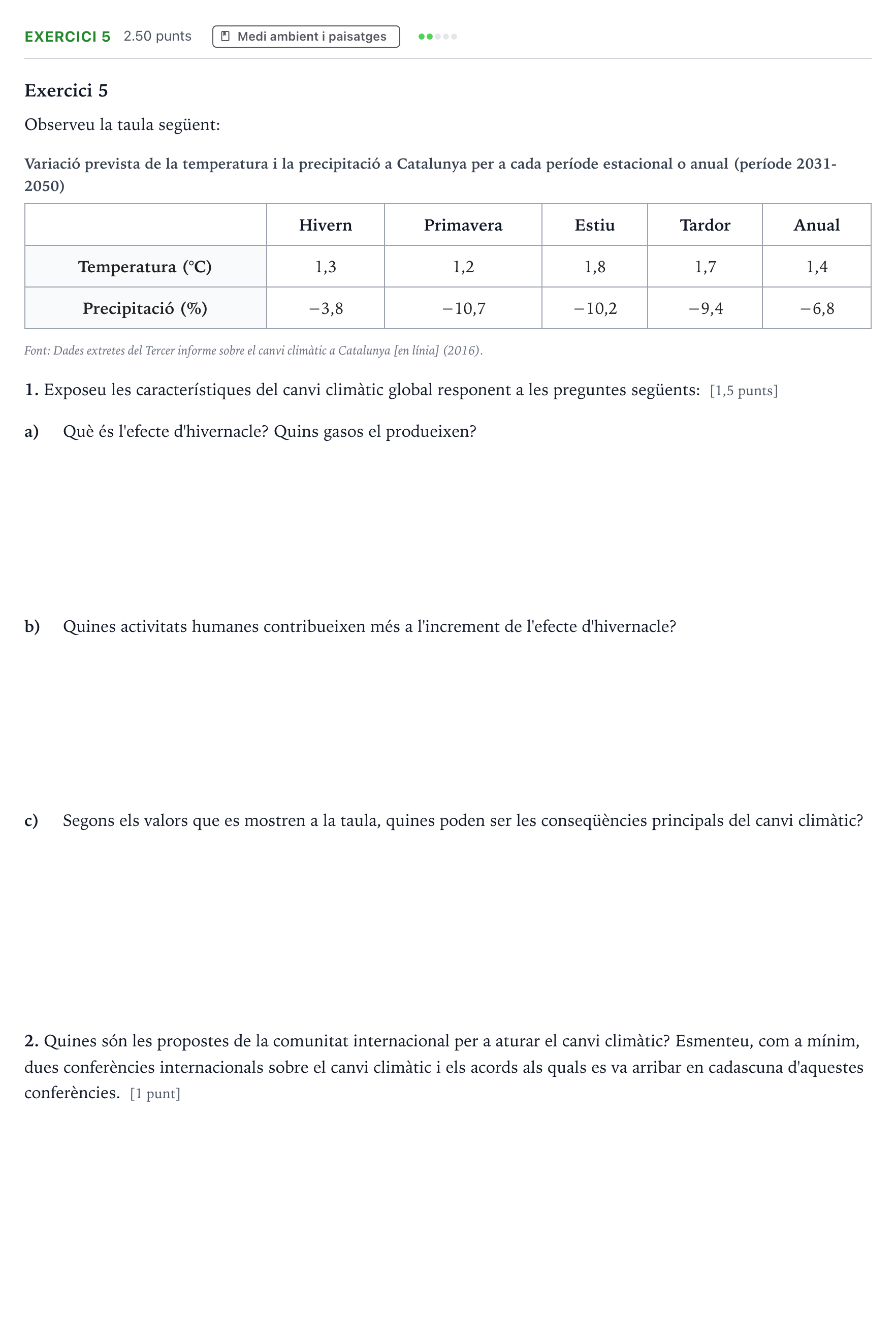 Enunciado: Exercici 5 · Geografía Selectividad Cataluña Setembre Serie 3 2022