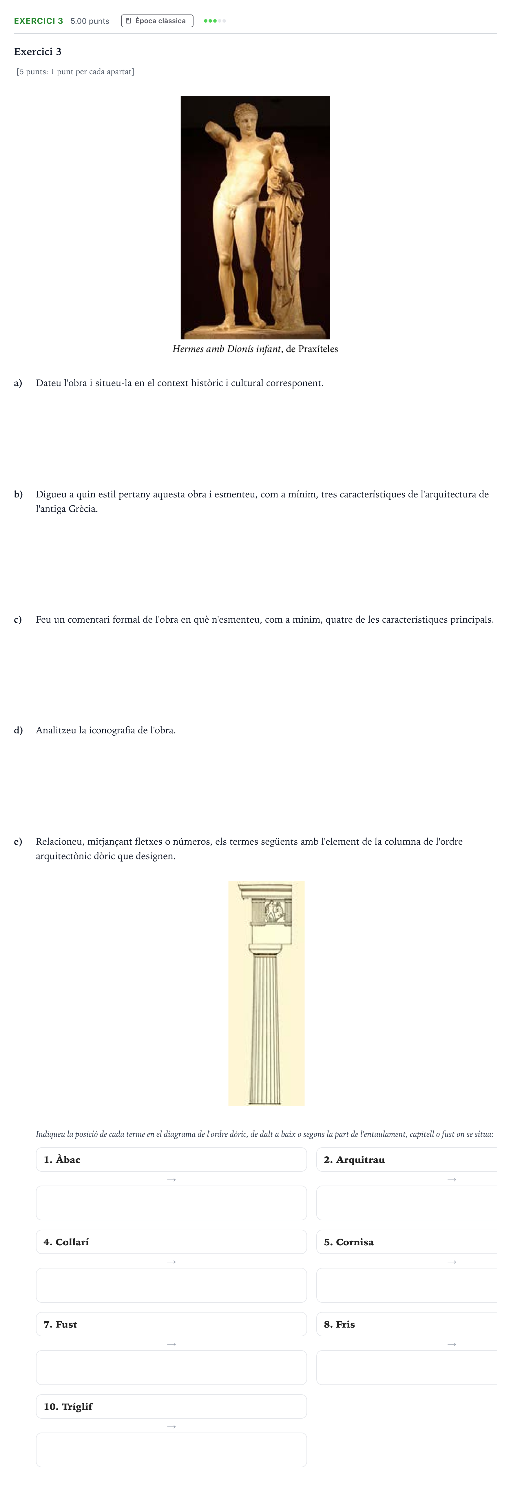 Enunciado: Exercici 3 · Historia del Arte Selectividad Cataluña Juny Serie 5 2022