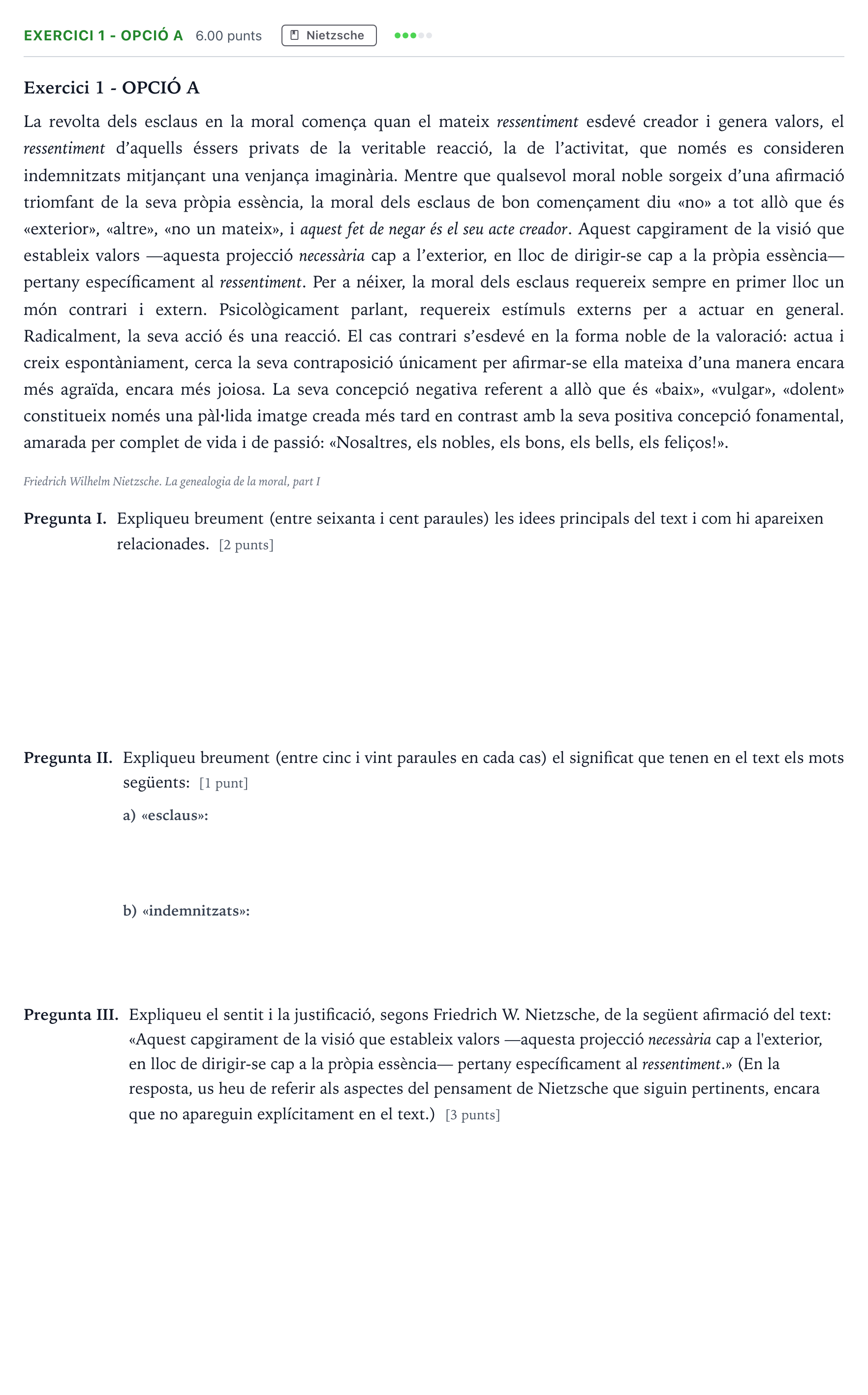 Enunciado: Exercici 1 - Opció A · Historia de la Filosofía Selectividad Cataluña Juny Serie 5 2022