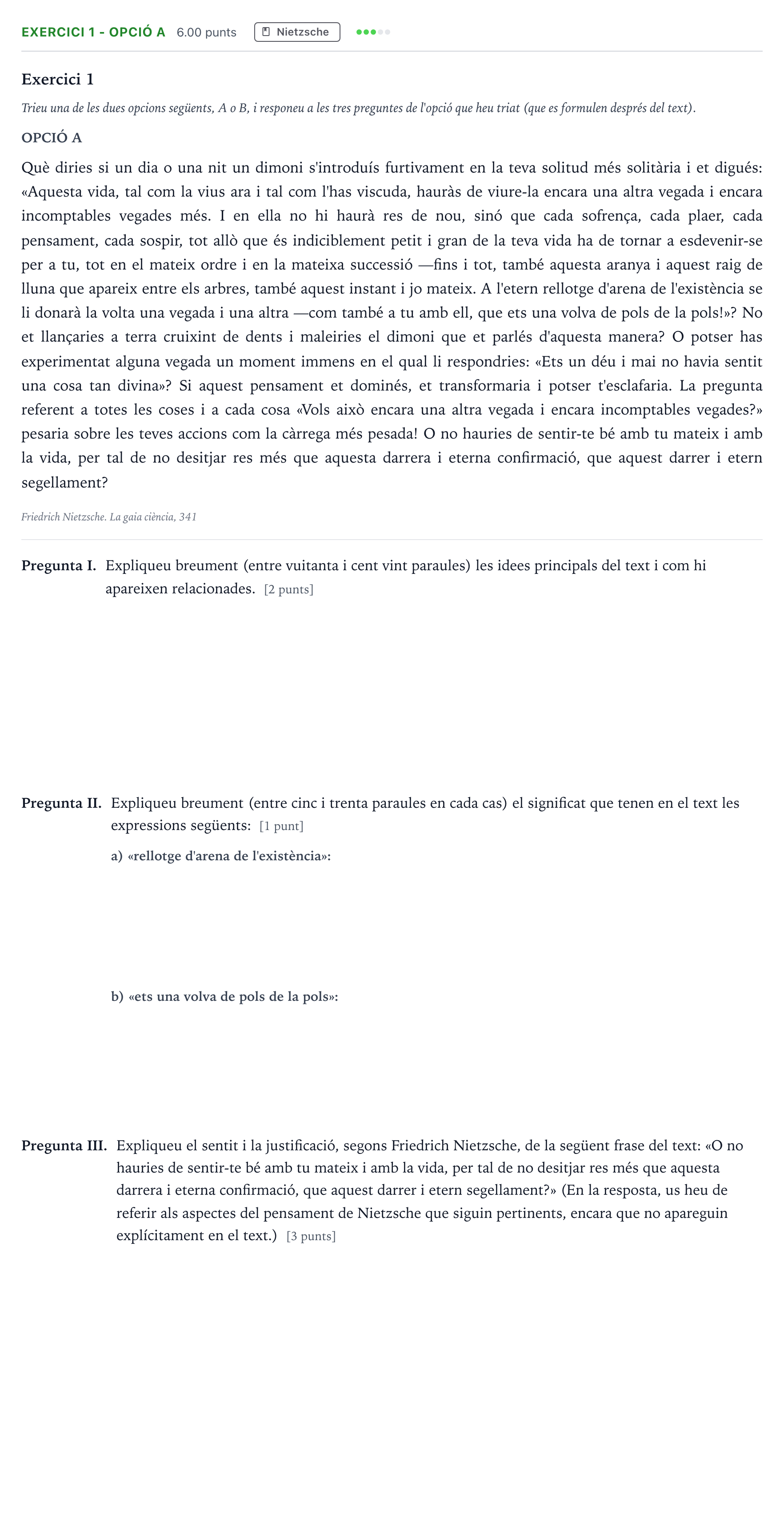 Enunciado: Exercici 1 - Opció A · Historia de la Filosofía Selectividad Cataluña Setembre Serie 3 2022
