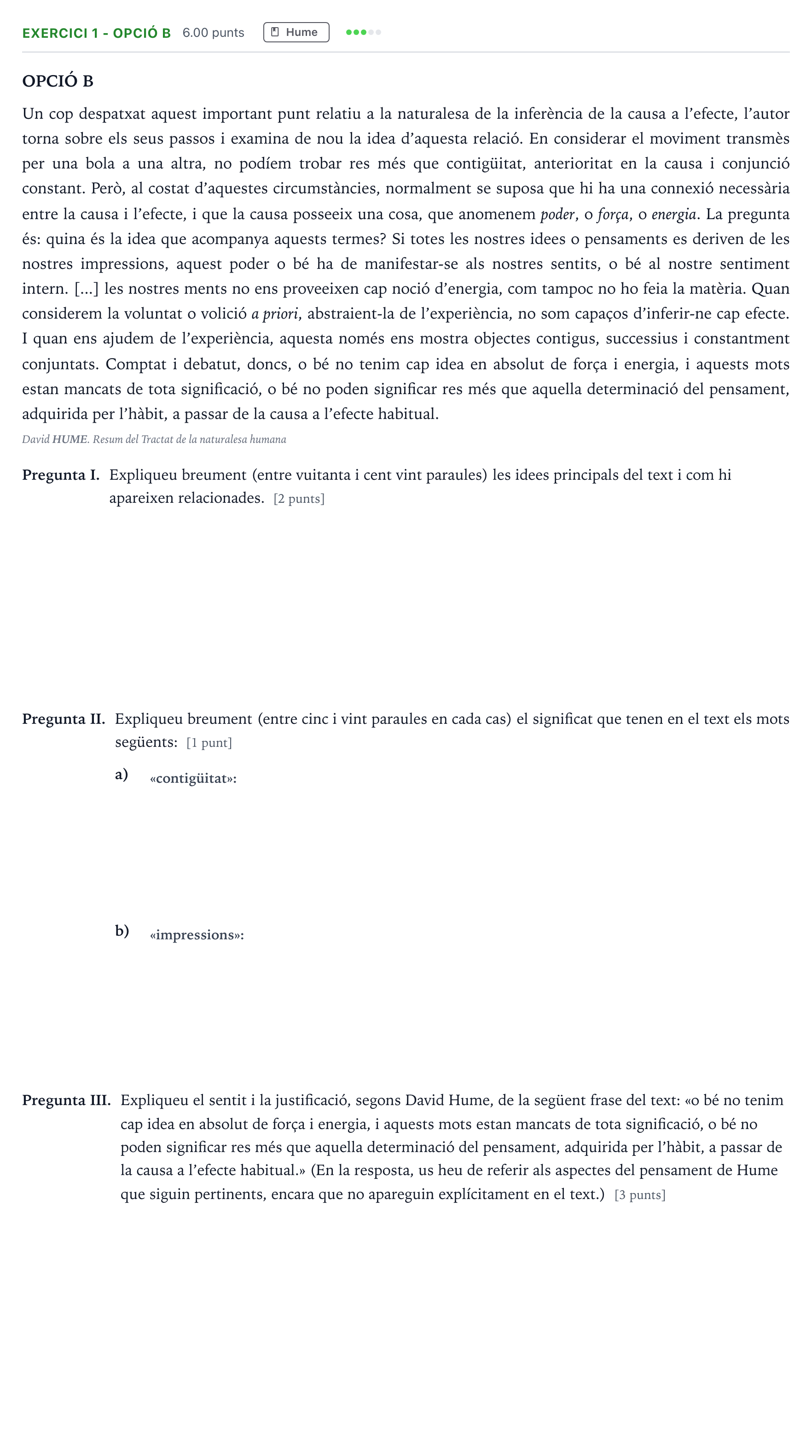 Enunciado: Exercici 1 - Opció B · Historia de la Filosofía Selectividad Cataluña Setembre Serie 3 2022
