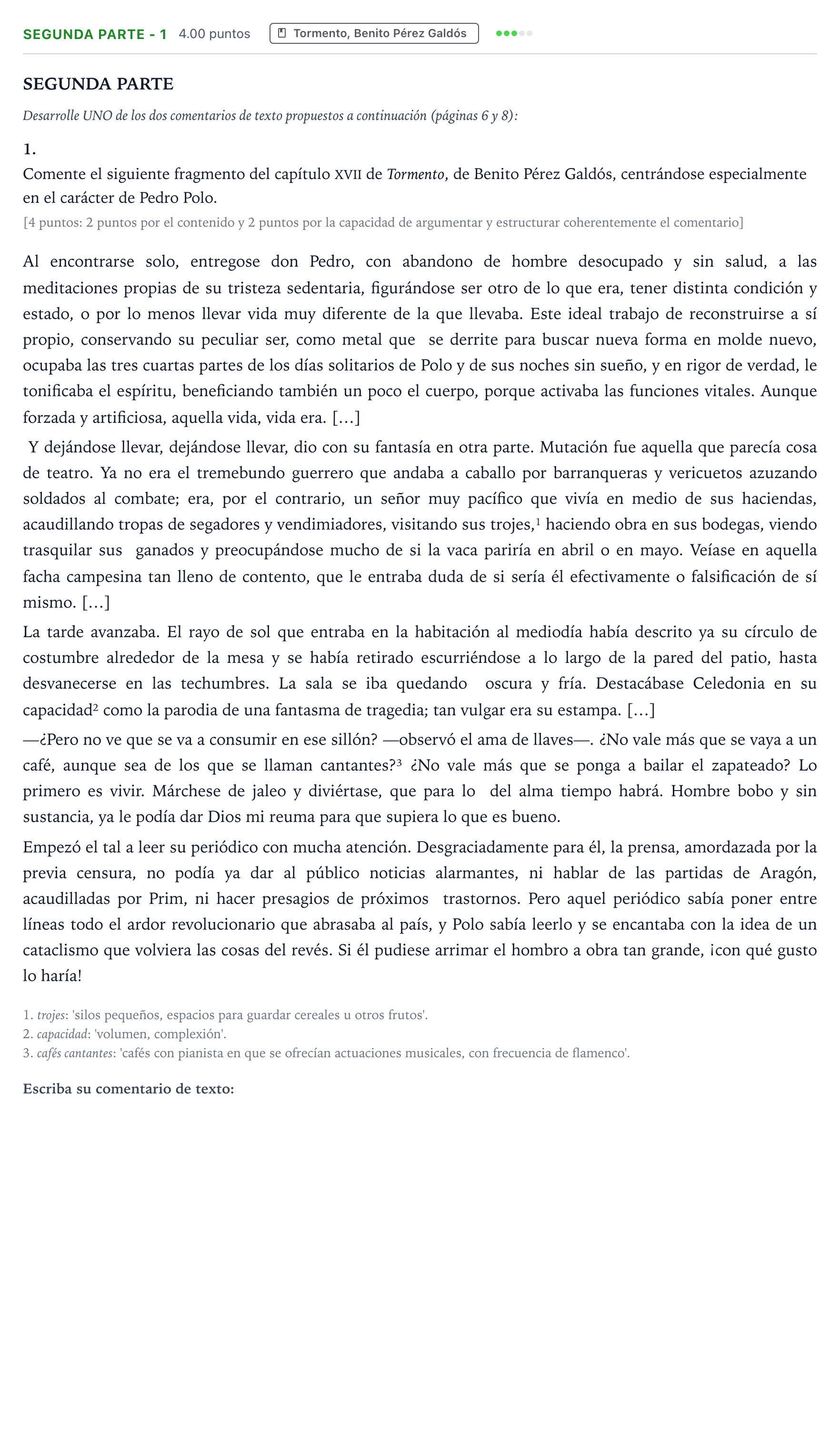Enunciado: Ejercicio Segunda parte - 1 · Literatura castellana Selectividad Cataluña Juny Serie 2 2022