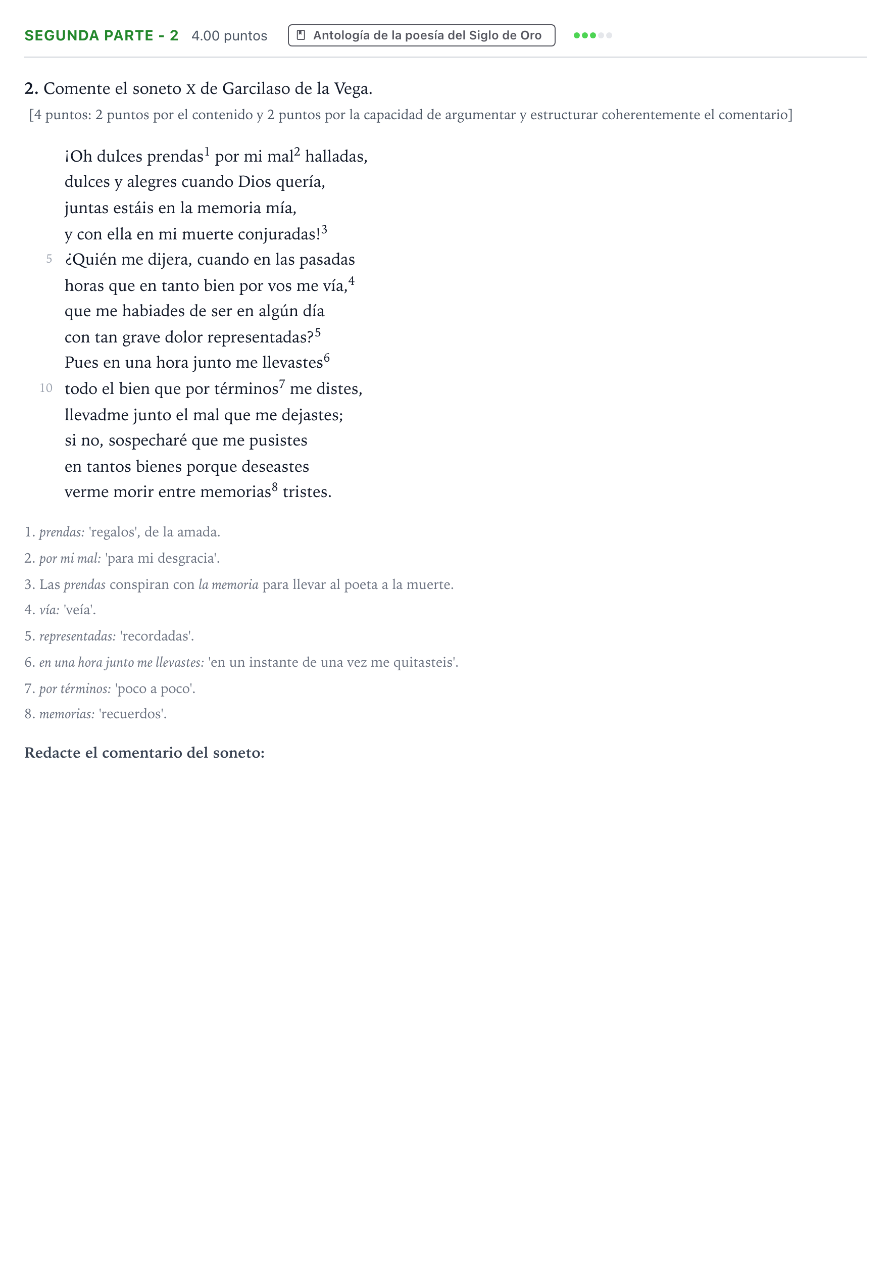 Enunciado: Ejercicio Segunda parte - 2 · Literatura castellana Selectividad Cataluña Juny Serie 2 2022