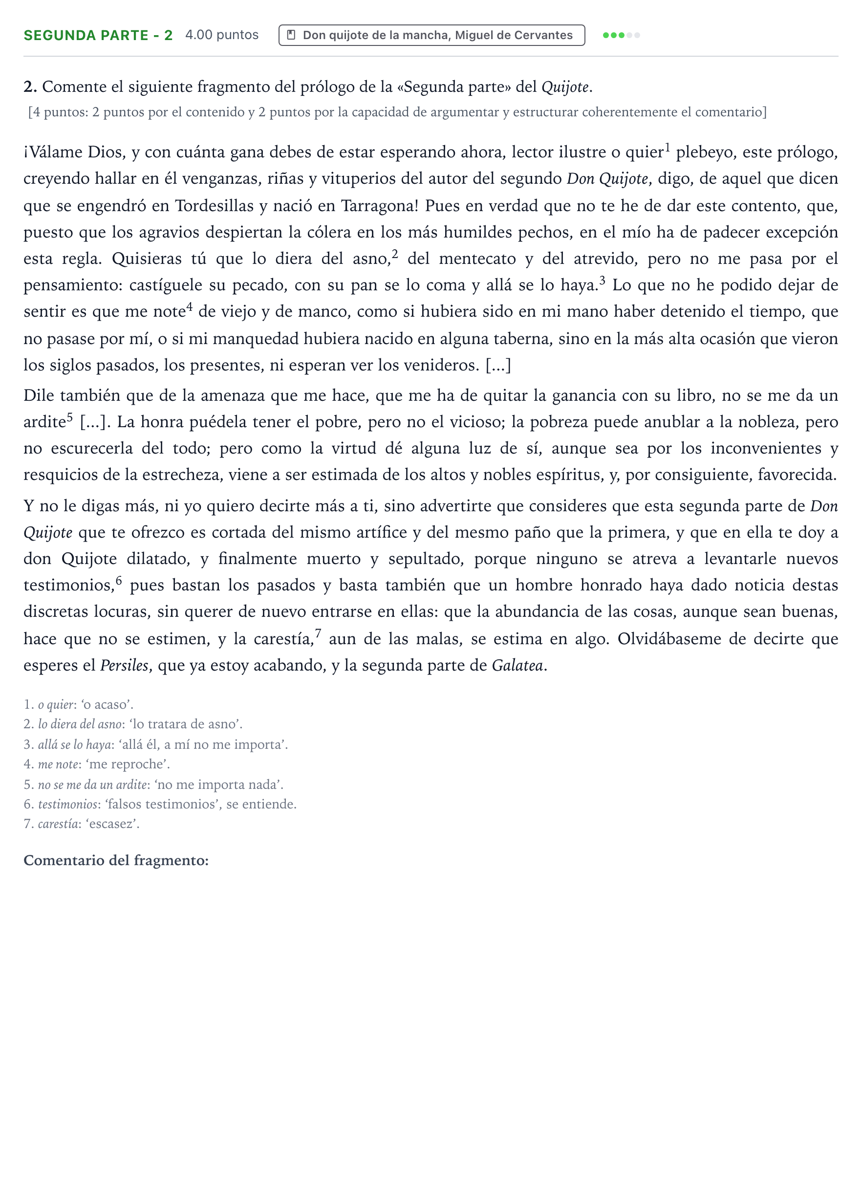 Enunciado: Ejercicio Segunda Parte - 2 · Literatura castellana Selectividad Cataluña Setembre Serie 3 2022