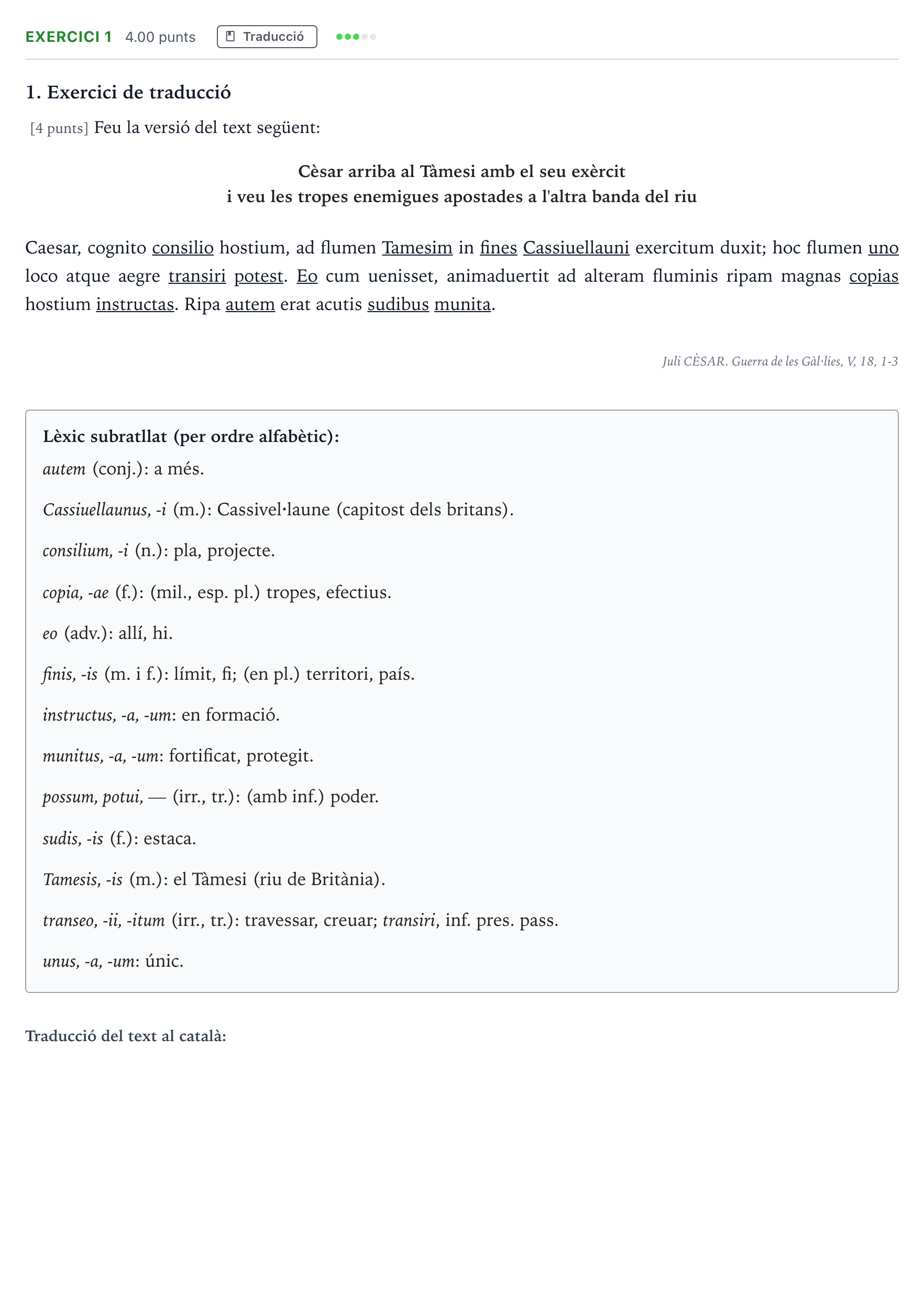 Enunciado: Problema 1 · Latín II Selectividad Cataluña Juny Serie 2 2022