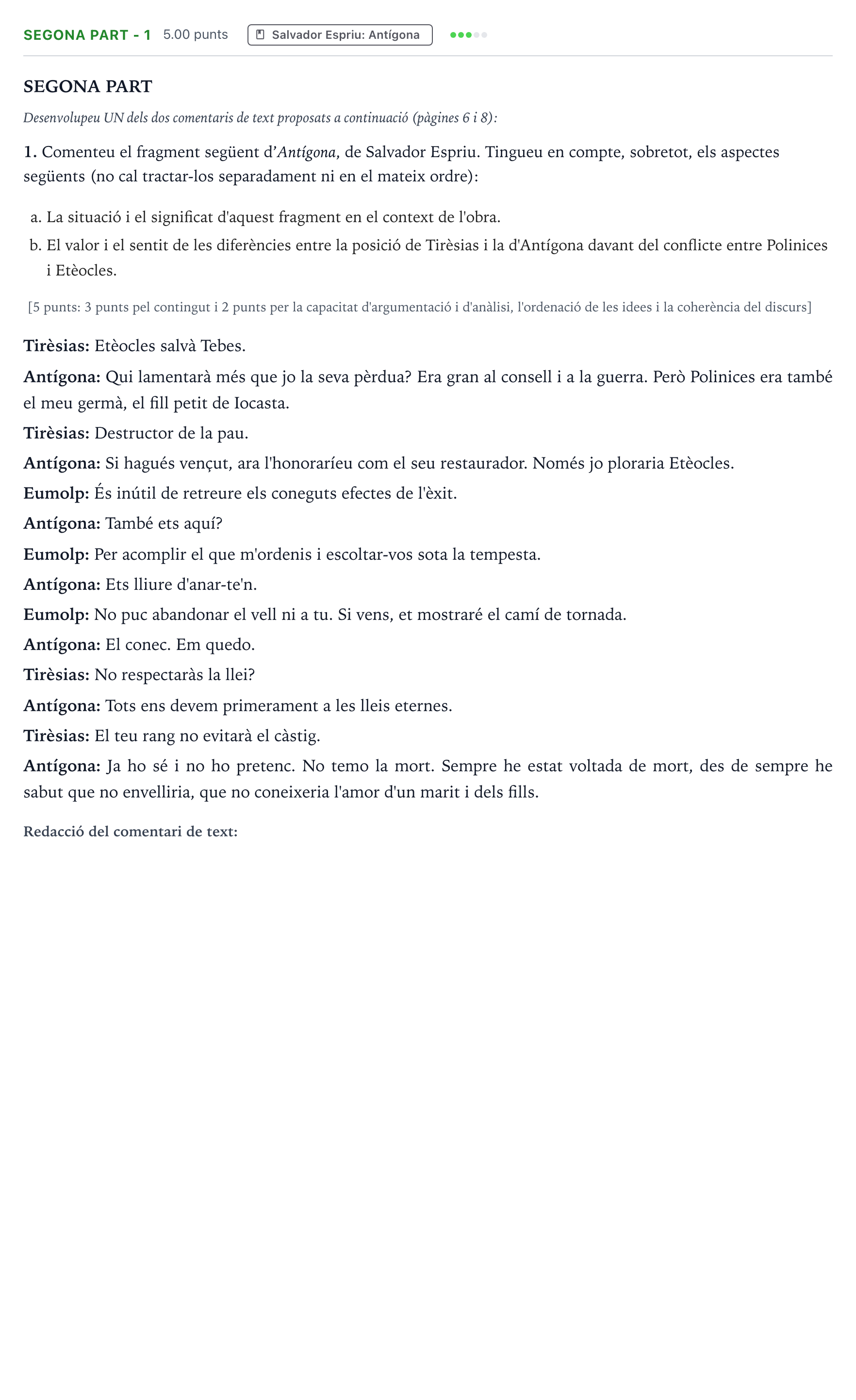 Enunciado: Ejercicio Segona part - 1 · Literatura Catalana Selectividad Cataluña Setembre Serie 3 2022