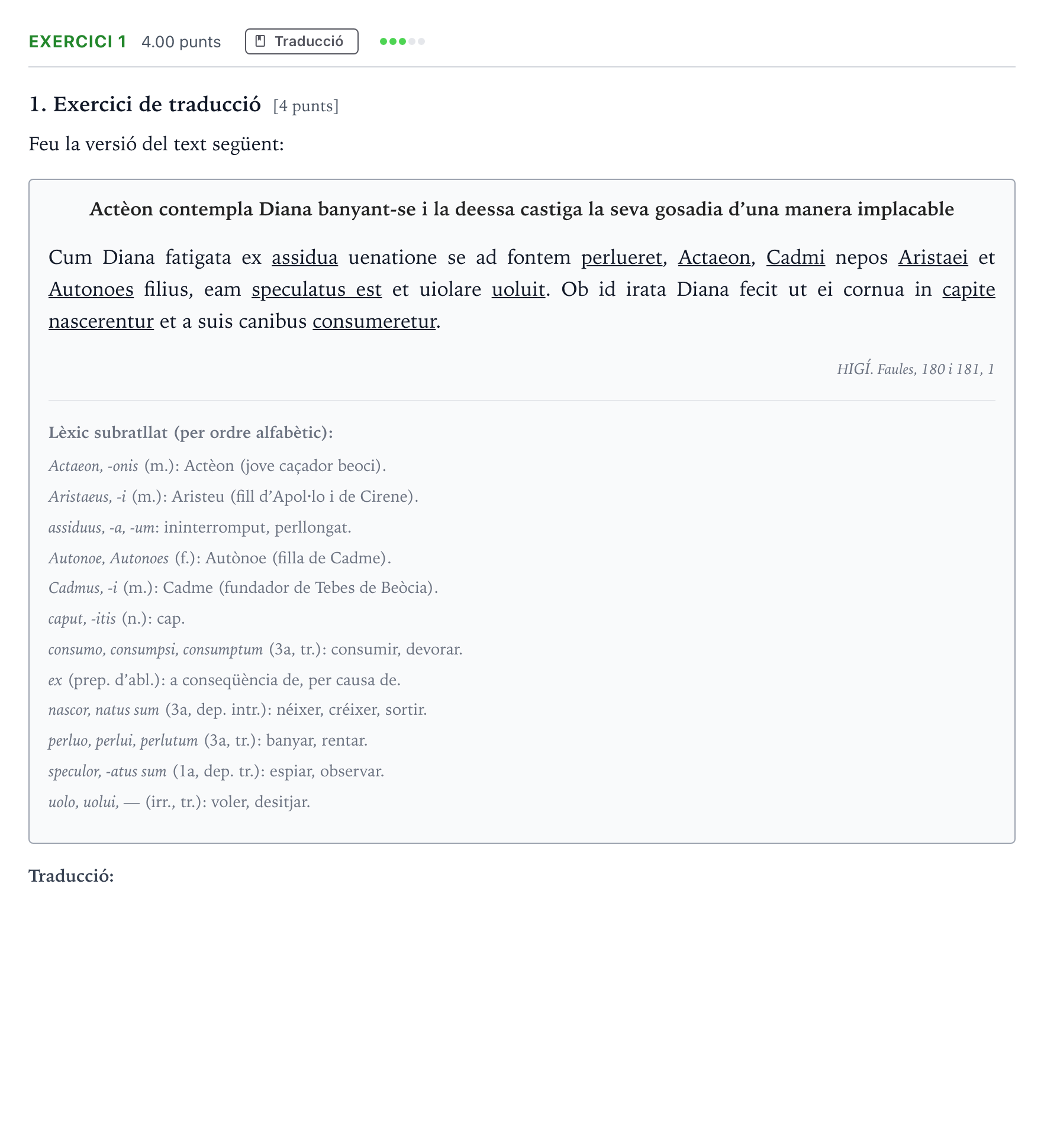 Enunciado: Exercici 1 · Latín II Selectividad Cataluña Juny Serie 5 2022