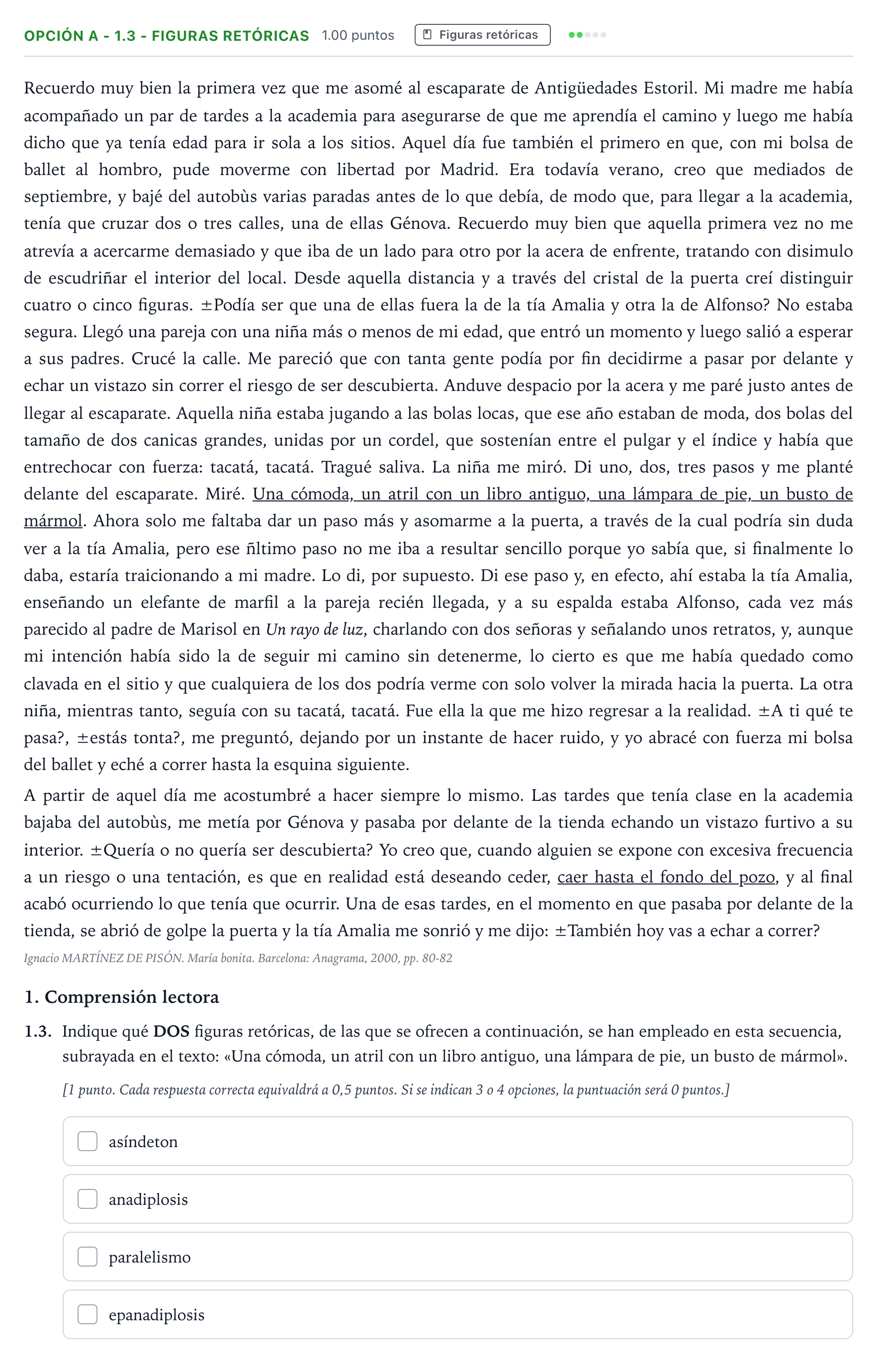 Enunciado: Opción A - 1.3 - Figuras retóricas · Lengua Castellana y Literatura II Selectividad Cataluña Juliol Serie 2 2022