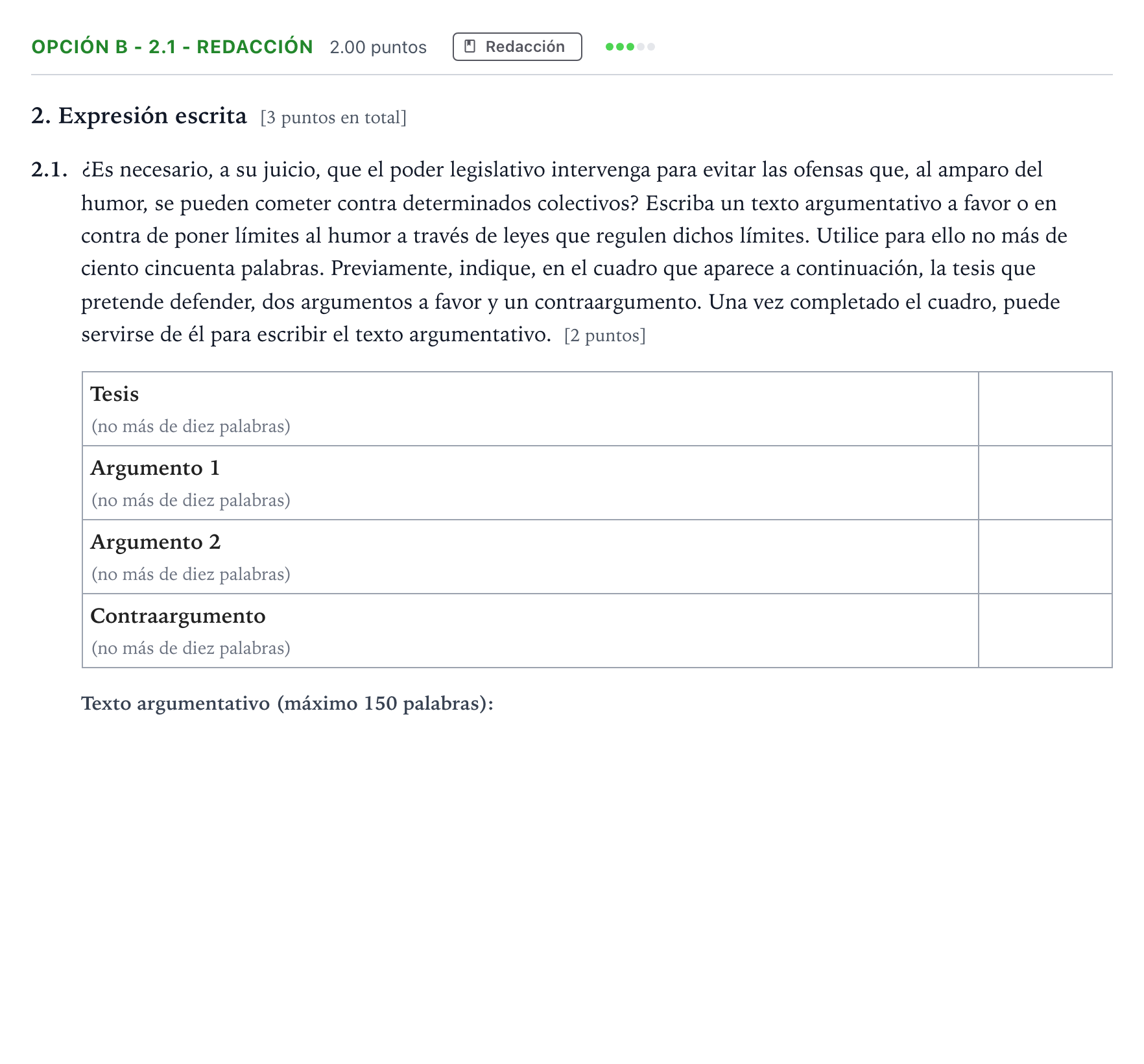 Enunciado: Opción B - 2.1 - Redacción · Lengua Castellana y Literatura II Selectividad Cataluña Juliol Serie 2 2022