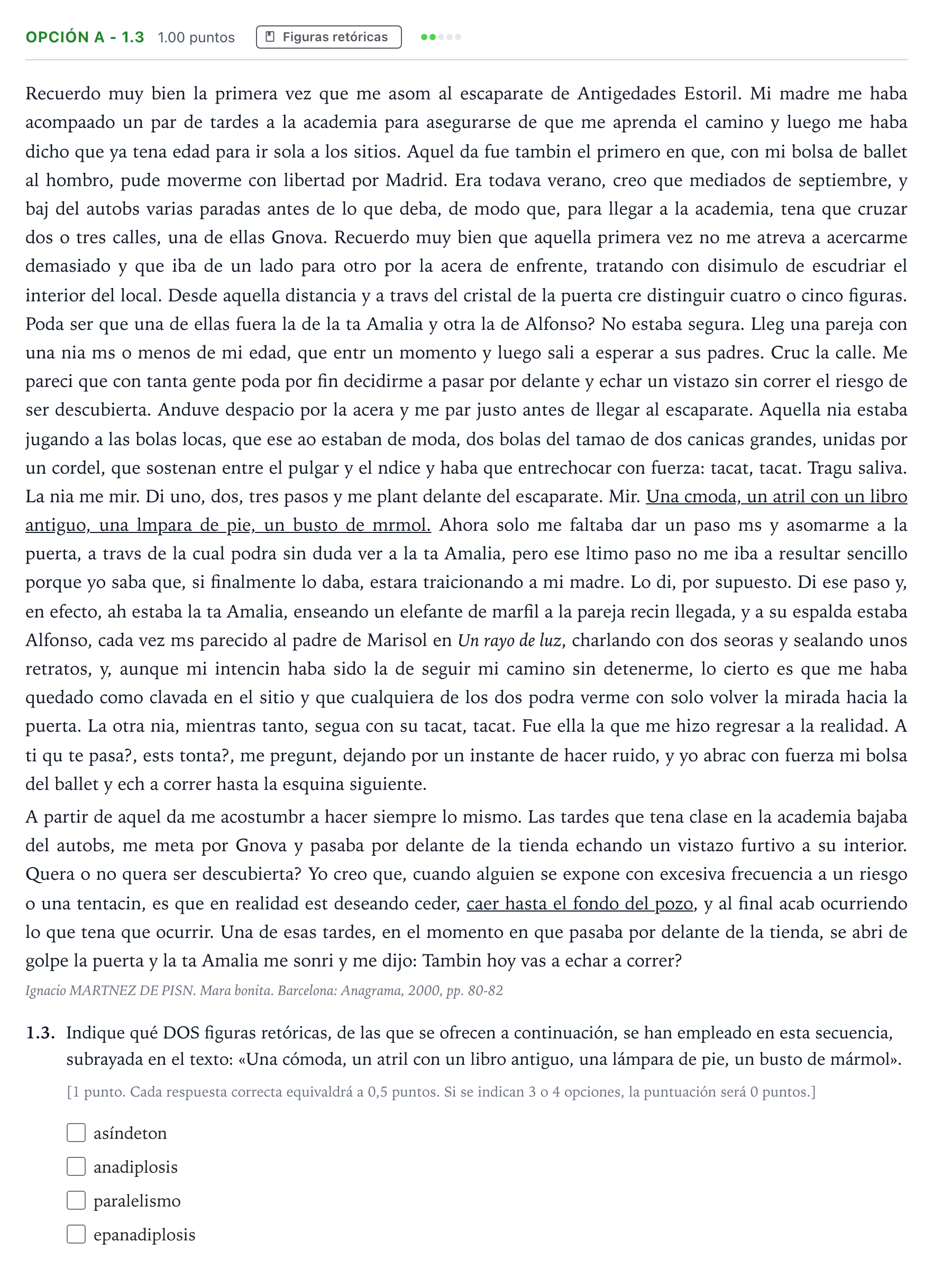 Enunciado: Opción A - 1.3 · Lengua Castellana y Literatura II Selectividad Cataluña Juny Serie 2 2022