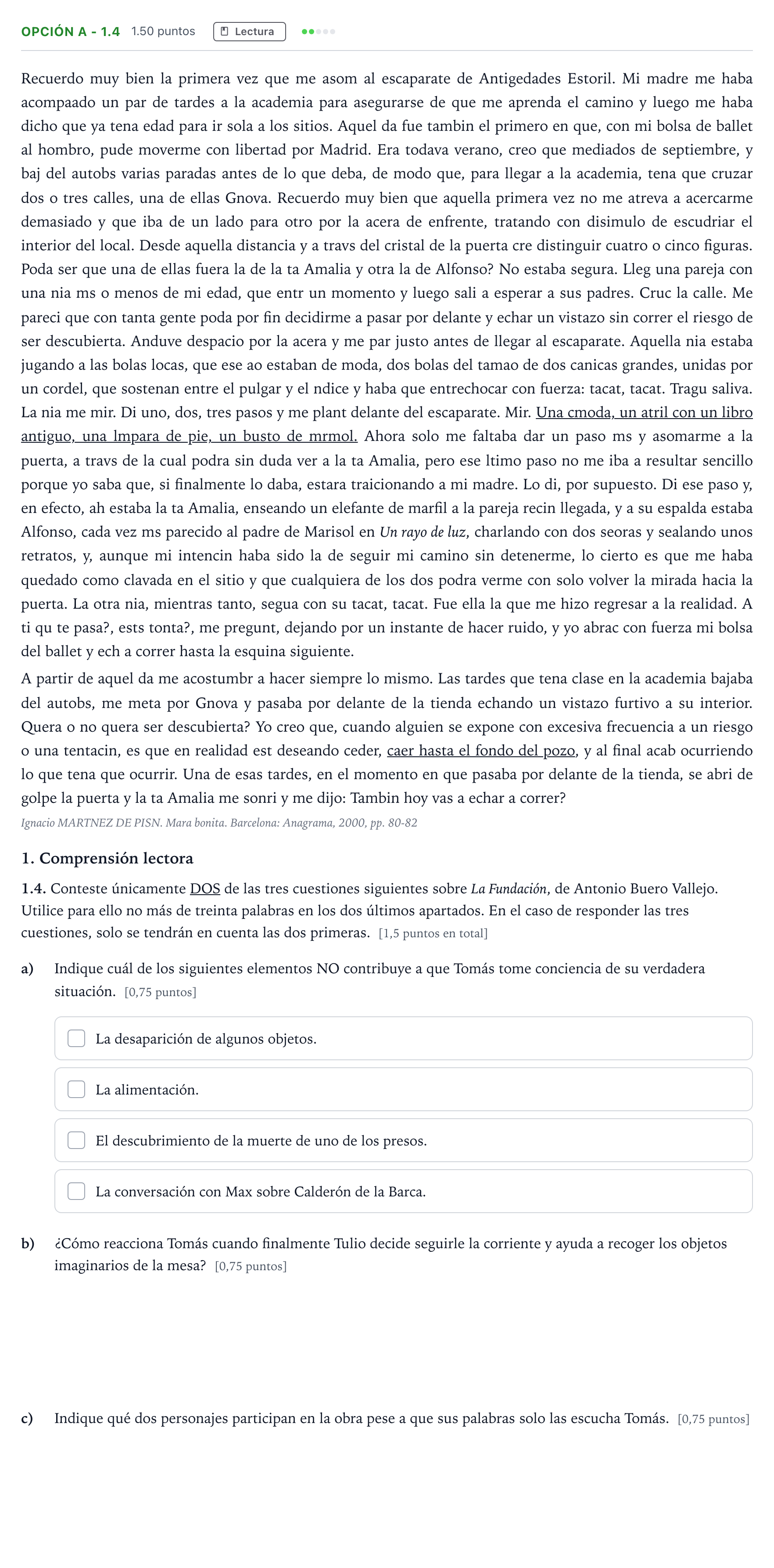 Enunciado: Opción A - 1.4 · Lengua Castellana y Literatura II Selectividad Cataluña Juny Serie 2 2022