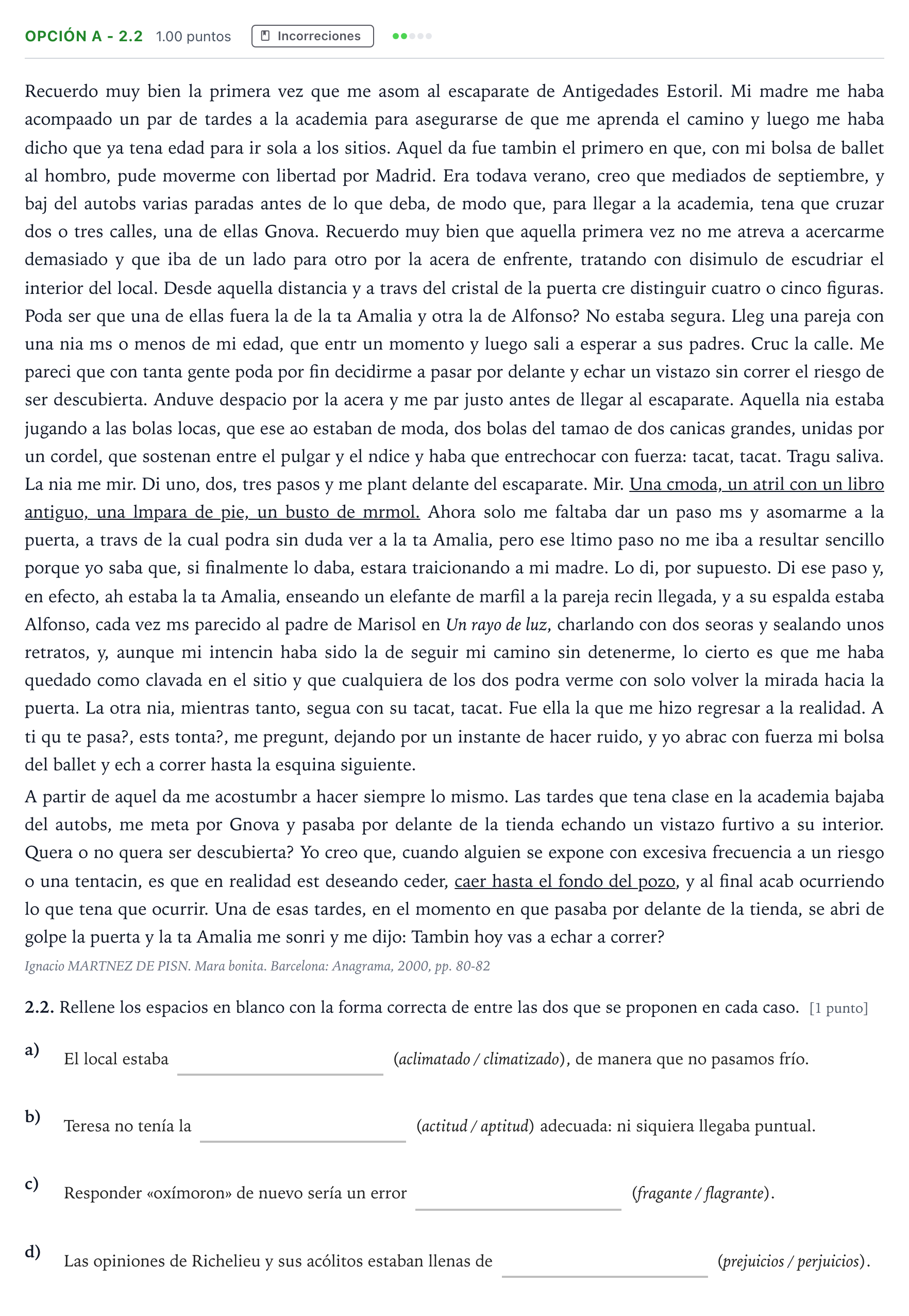 Enunciado: Opción A - 2.2 · Lengua Castellana y Literatura II Selectividad Cataluña Juny Serie 2 2022