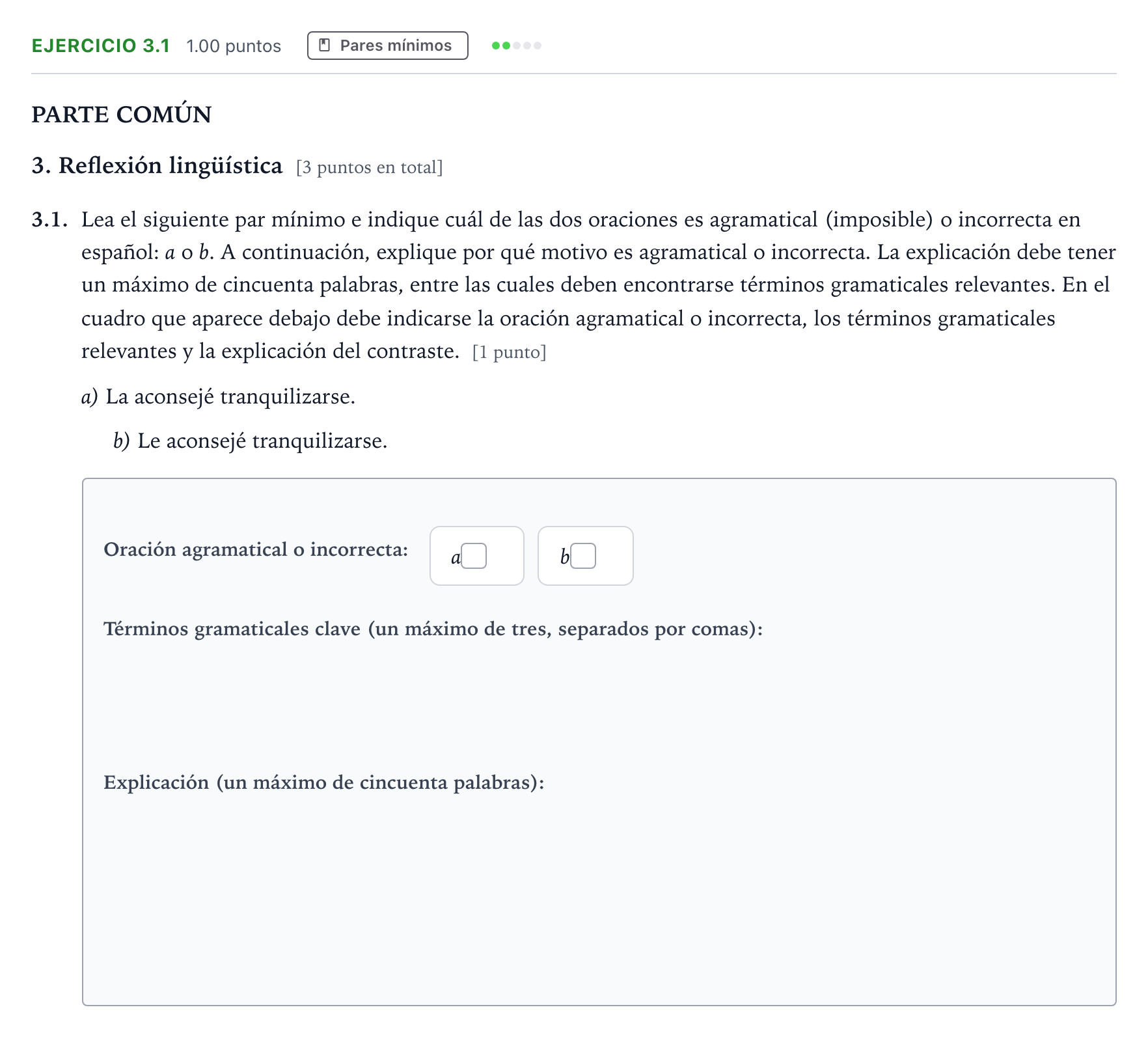 Enunciado: Ejercicio 3.1 · Lengua Castellana y Literatura II Selectividad Cataluña Juny Serie 2 2022