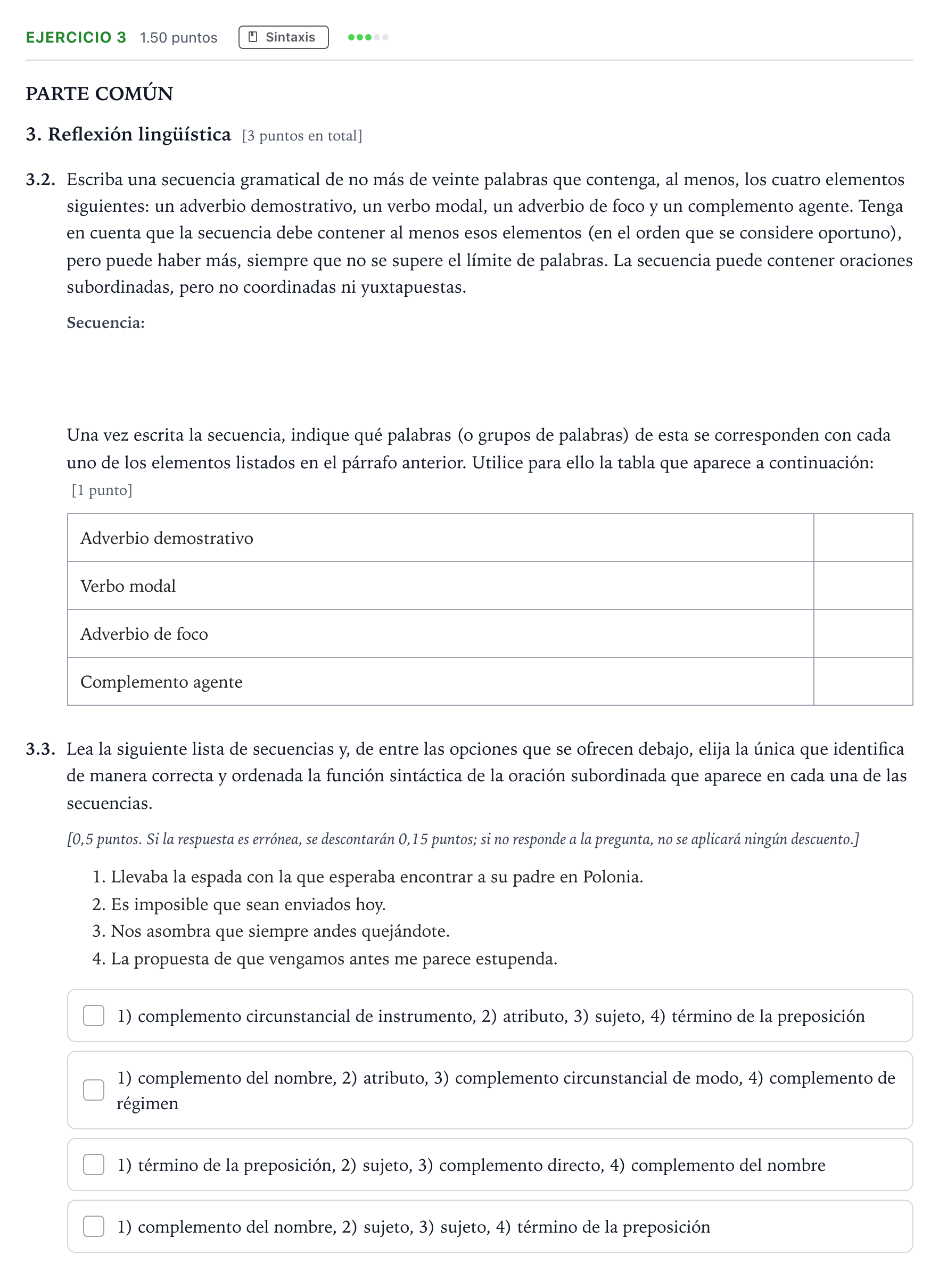 Enunciado: Problema 3 · Lengua Castellana y Literatura II Selectividad Cataluña Juny Serie 2 2022