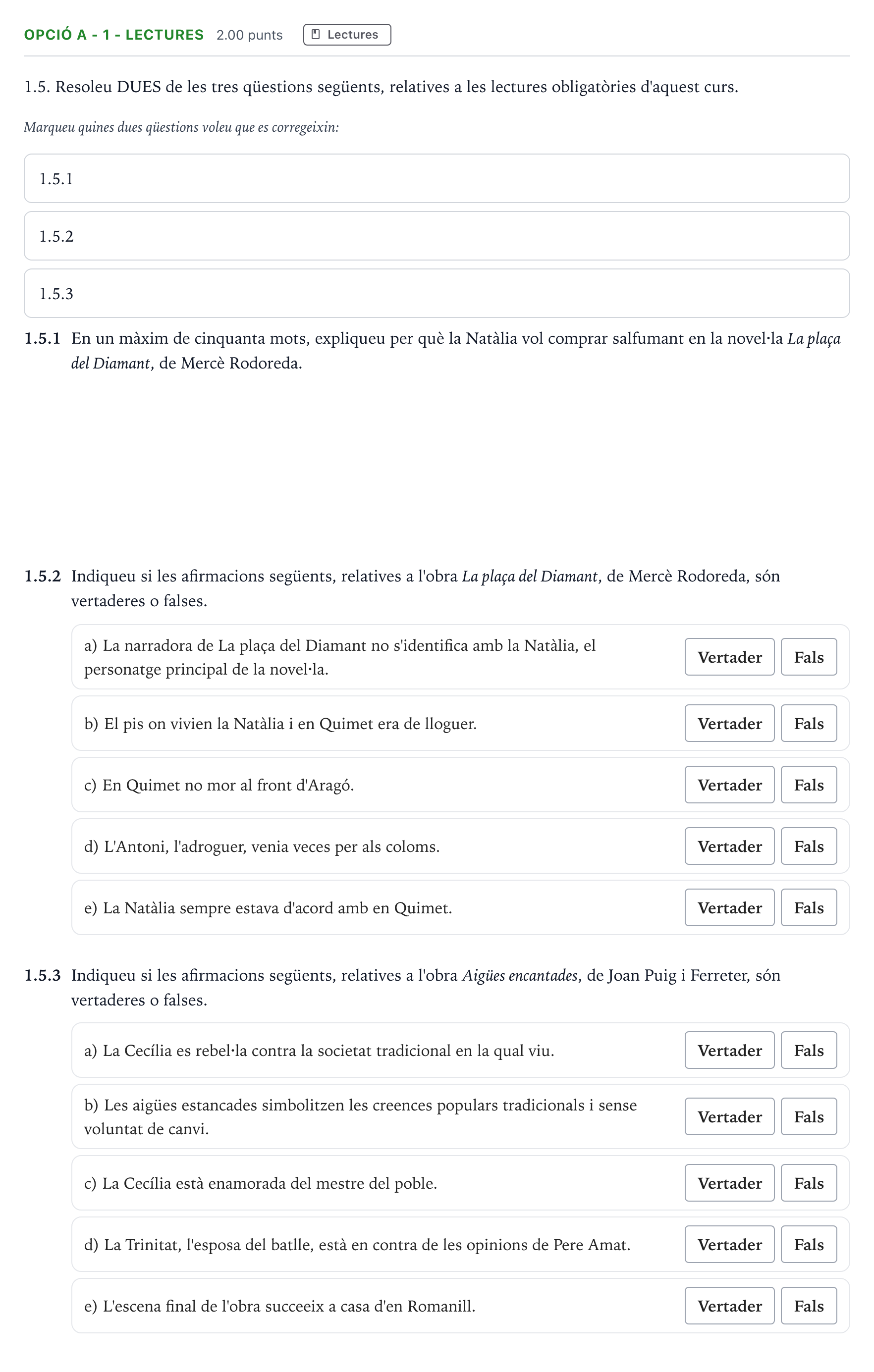 Enunciado: Ejercicio Opció A - 1 - Lectures · Lengua Catalana y Literatura II Selectividad Cataluña Juny Serie 2 2022