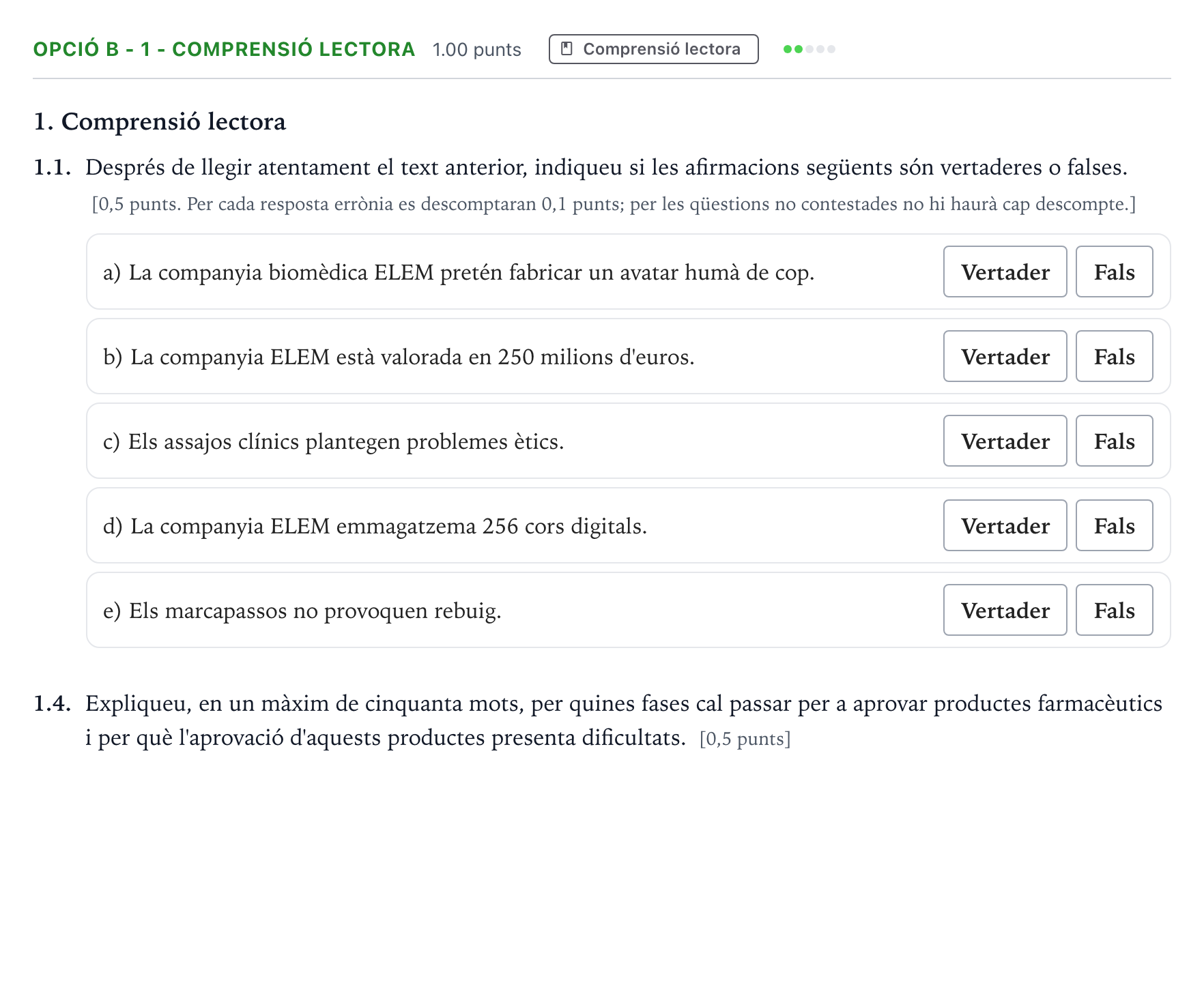 Enunciado: Ejercicio Opció B - 1 - Comprensió lectora · Lengua Catalana y Literatura II Selectividad Cataluña Juny Serie 2 2022