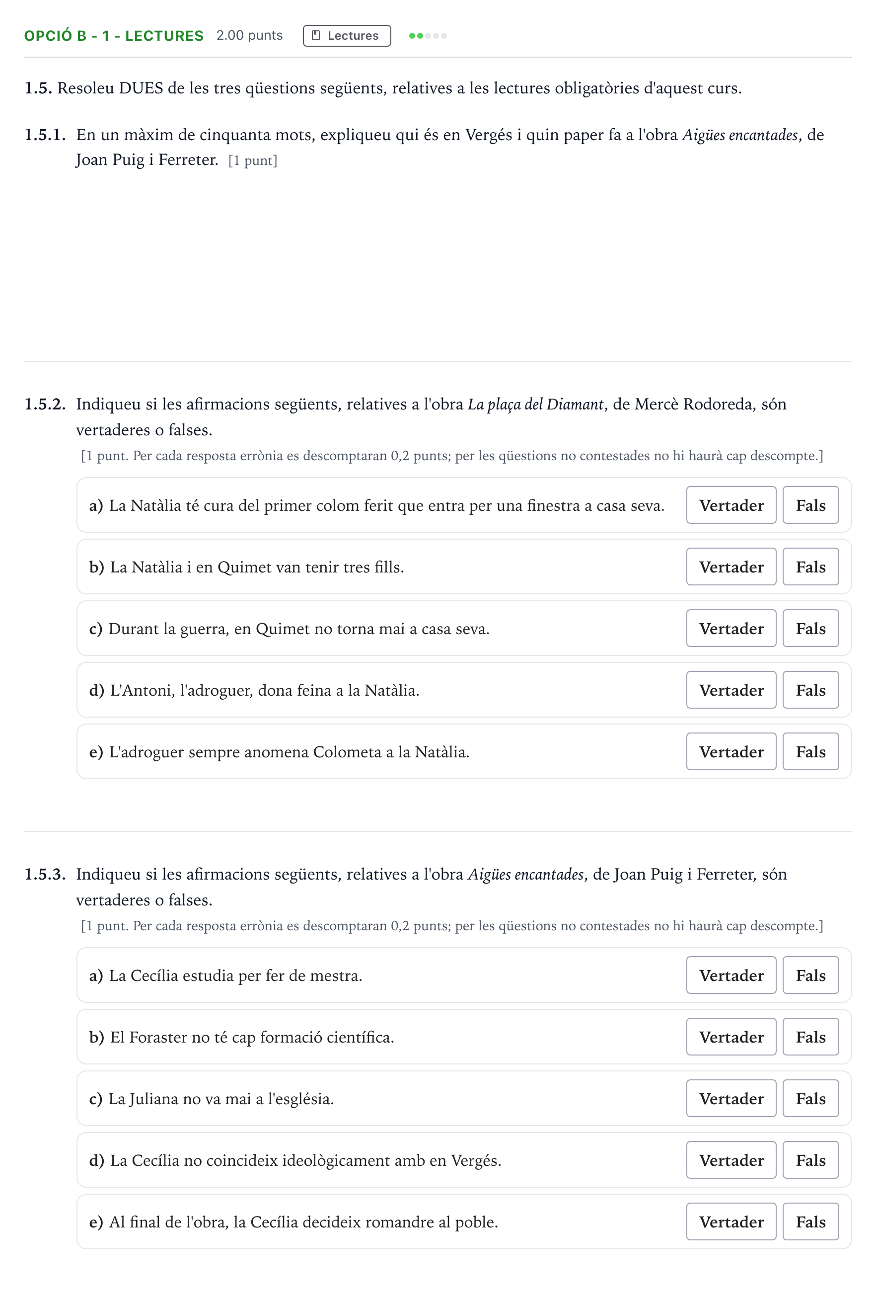 Enunciado: Ejercicio Opció B - 1 - Lectures · Lengua Catalana y Literatura II Selectividad Cataluña Juny Serie 2 2022