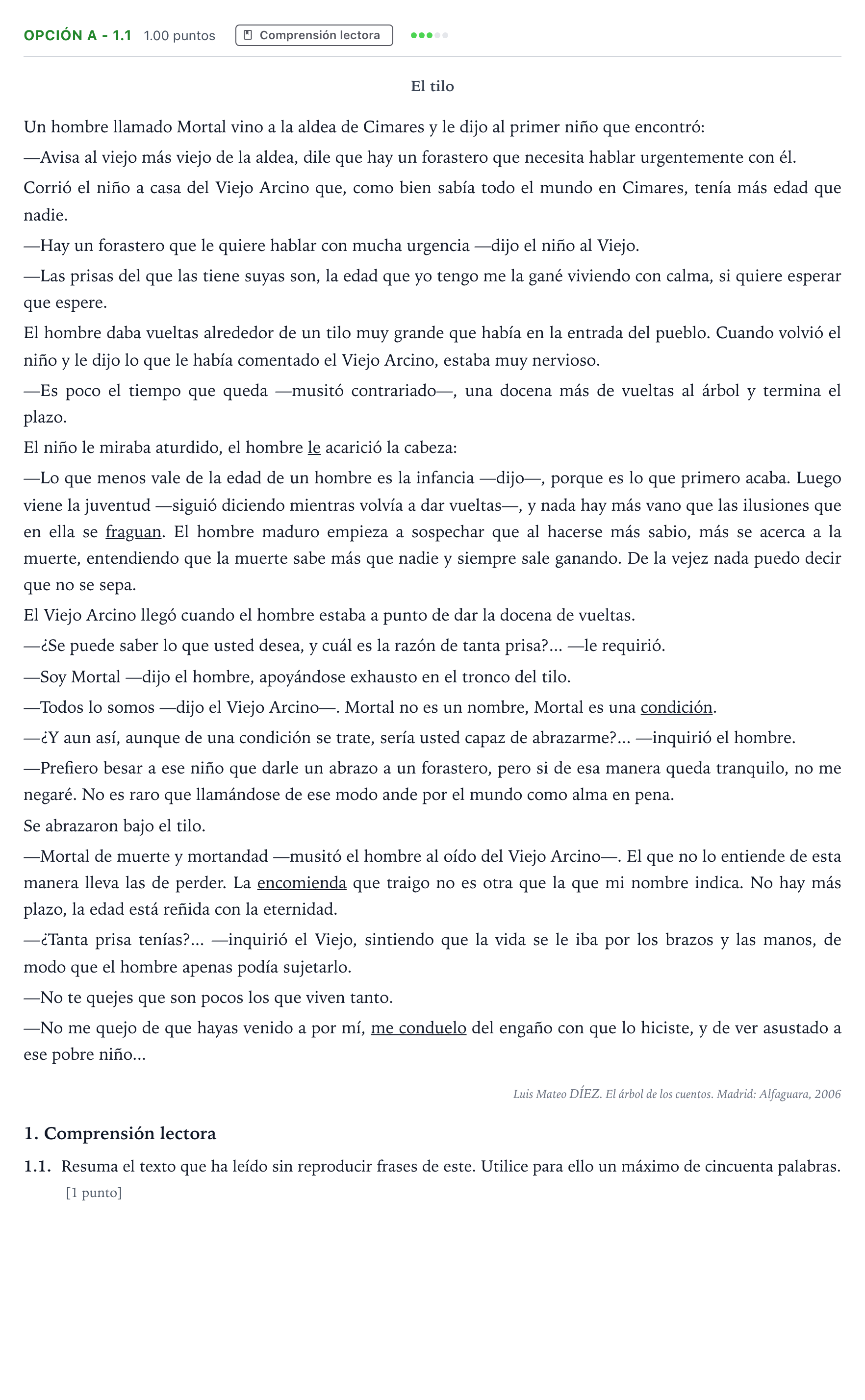 Enunciado: Opción A - 1.1 · Lengua Castellana y Literatura II Selectividad Cataluña Juny Serie 5 2022