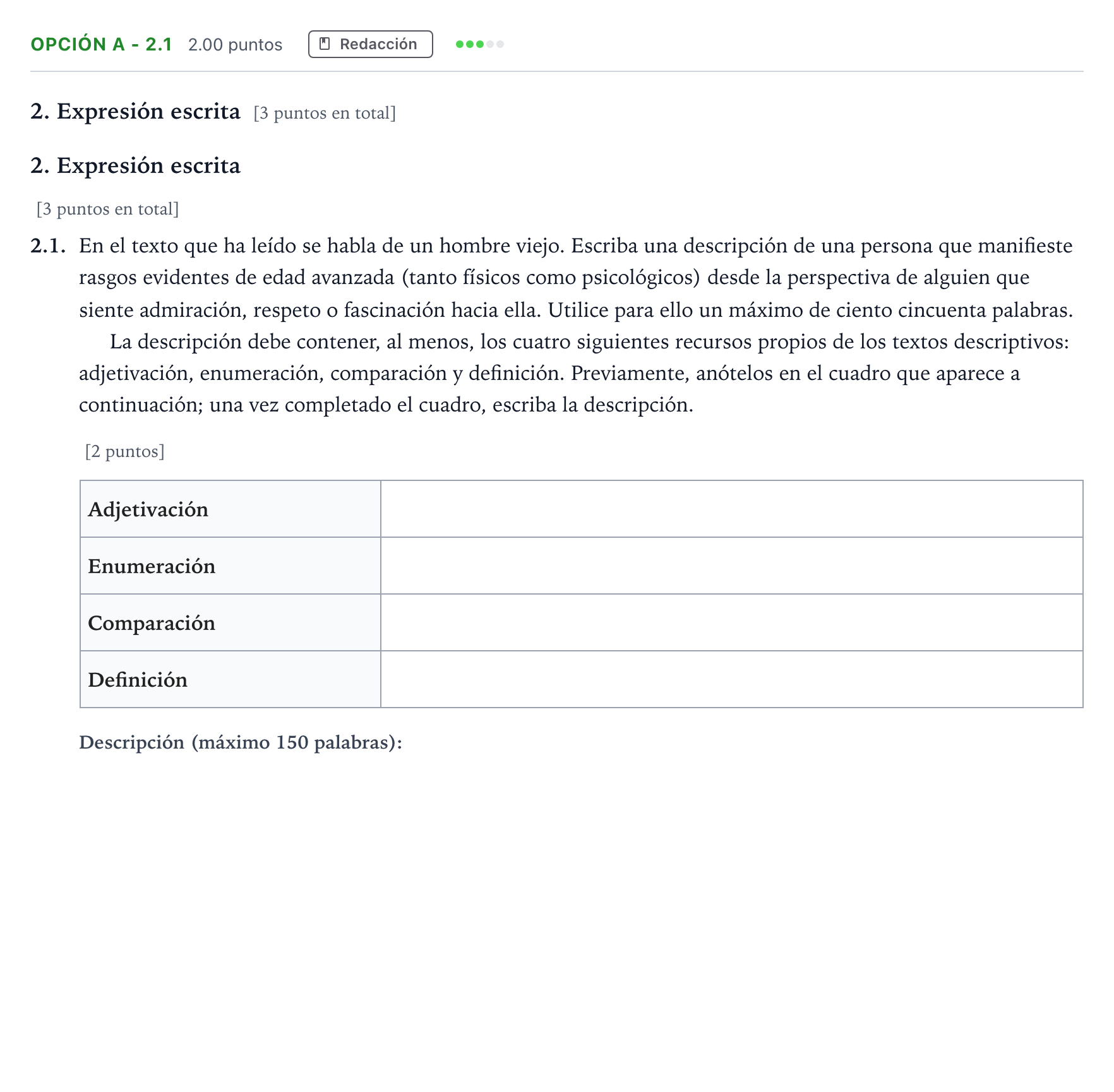 Enunciado: Opción A - 2.1 · Lengua Castellana y Literatura II Selectividad Cataluña Juny Serie 5 2022