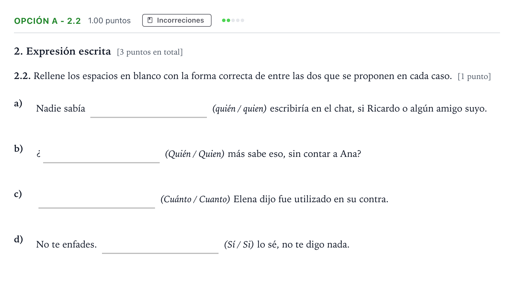 Enunciado: Opción A - 2.2 · Lengua Castellana y Literatura II Selectividad Cataluña Juny Serie 5 2022