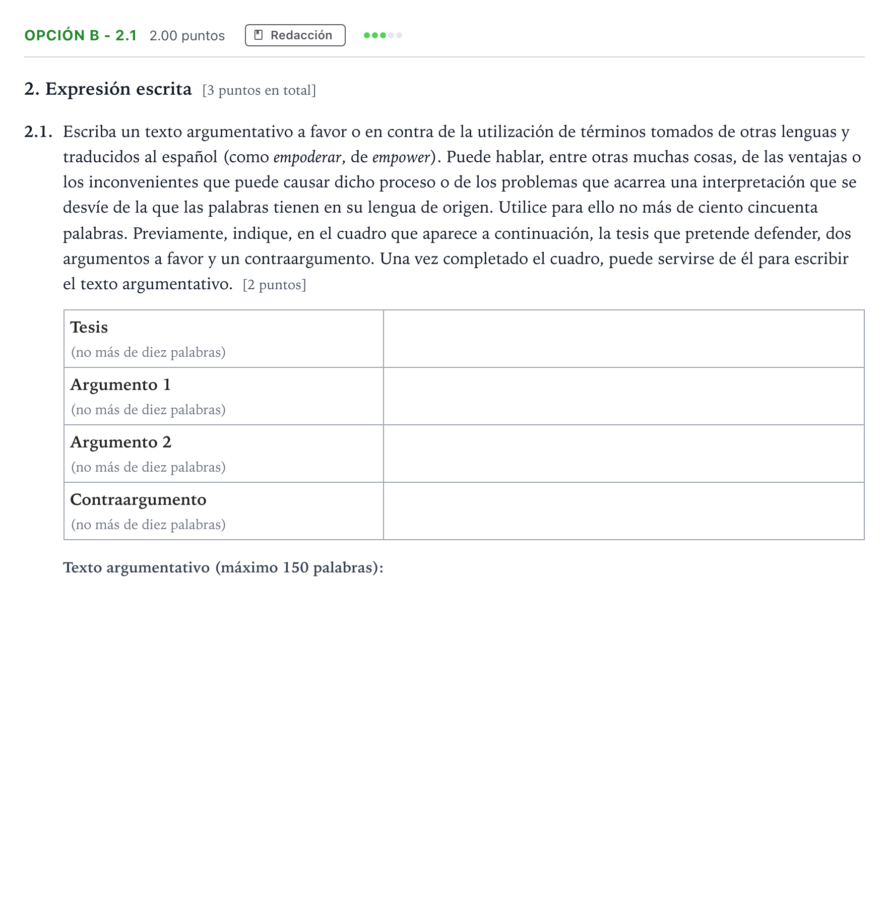 Enunciado: Opción B - 2.1 · Lengua Castellana y Literatura II Selectividad Cataluña Juny Serie 5 2022