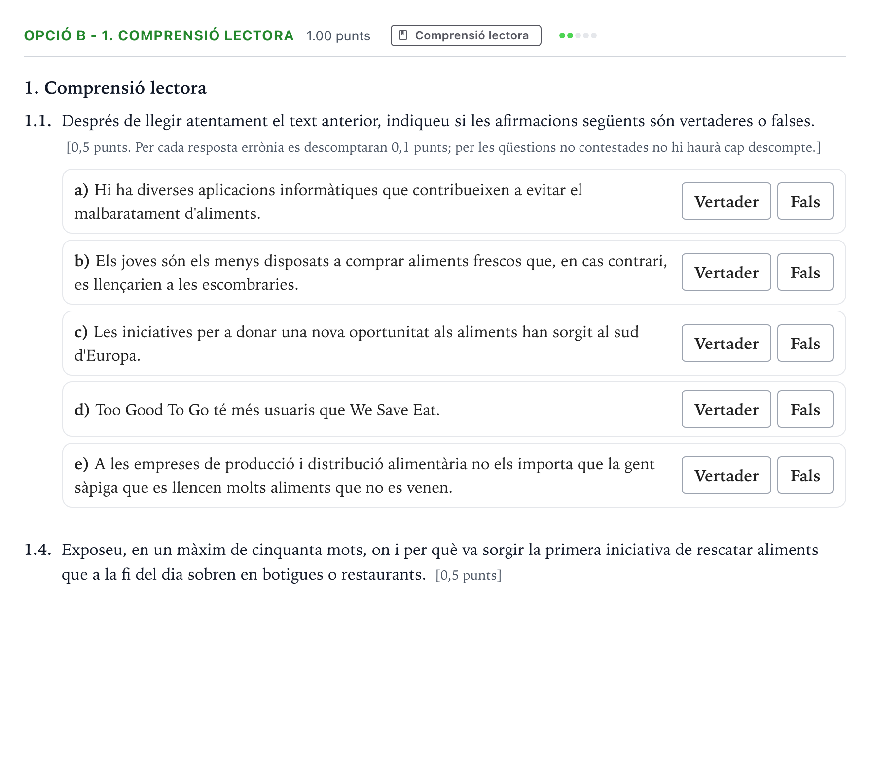 Enunciado: Ejercicio Opció B - 1. Comprensió lectora · Lengua Catalana y Literatura II Selectividad Cataluña Juny Serie 5 2022