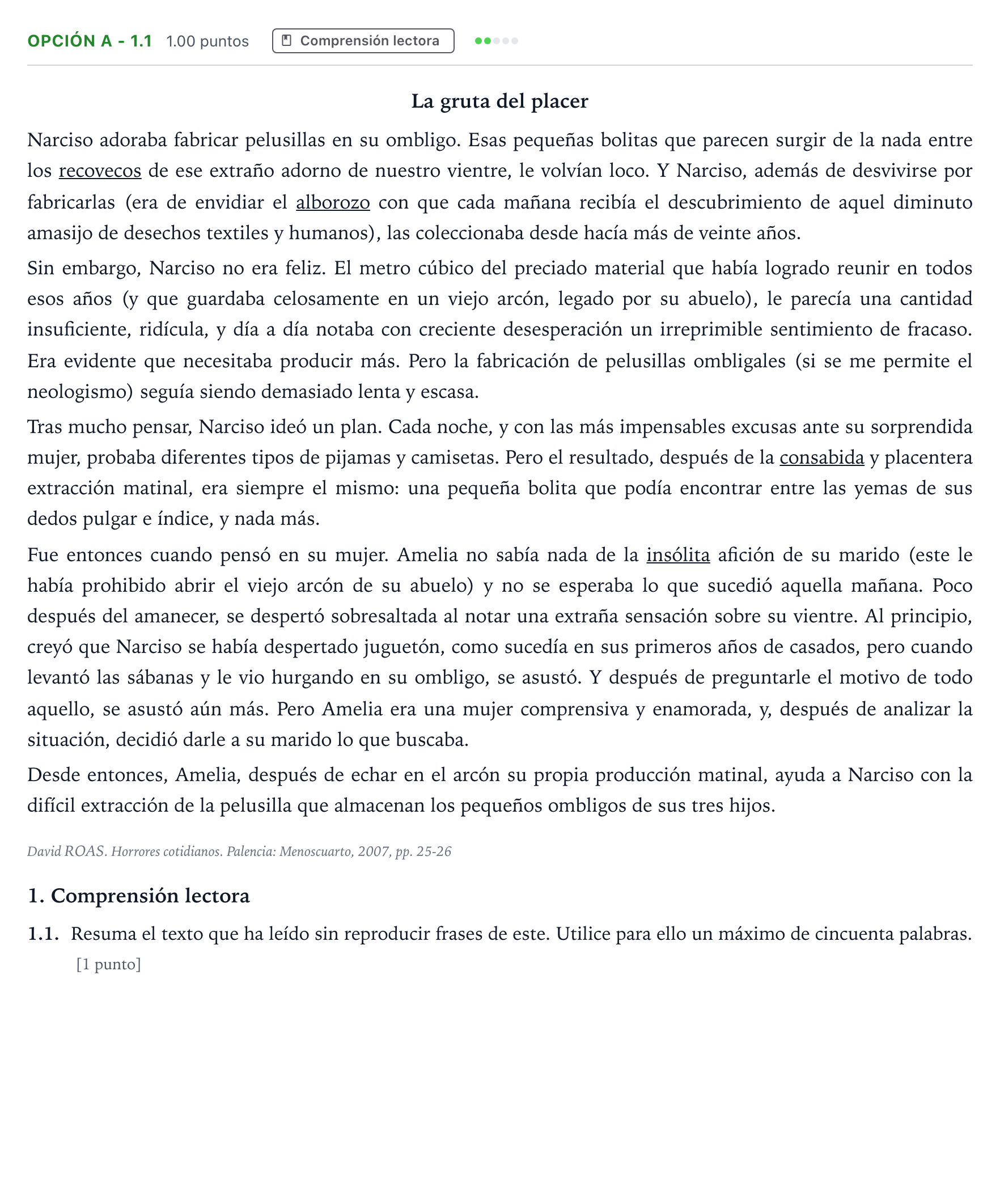 Enunciado: Opción A - 1.1 · Lengua Castellana y Literatura II Selectividad Cataluña Setembre Serie 3 2022