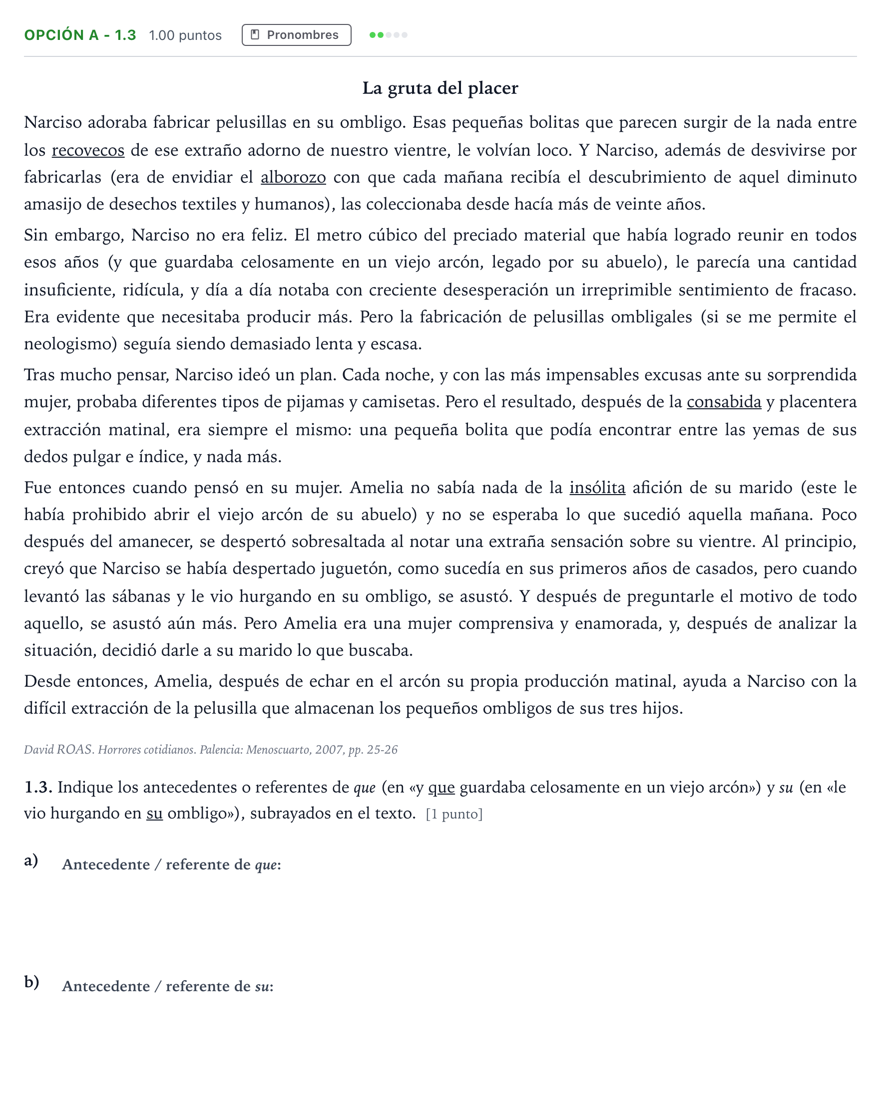 Enunciado: Opción A - 1.3 · Lengua Castellana y Literatura II Selectividad Cataluña Setembre Serie 3 2022