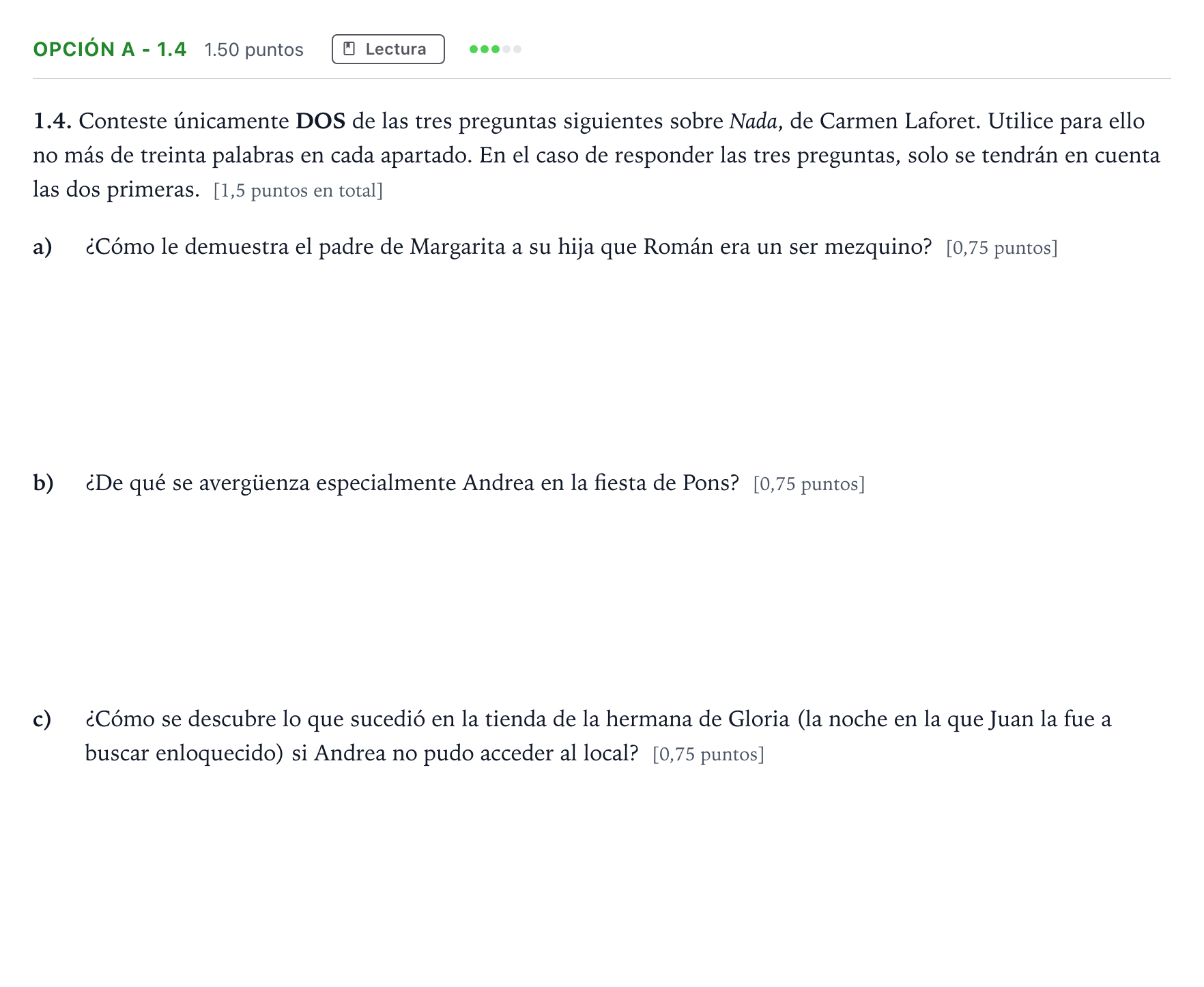 Enunciado: Opción A - 1.4 · Lengua Castellana y Literatura II Selectividad Cataluña Setembre Serie 3 2022