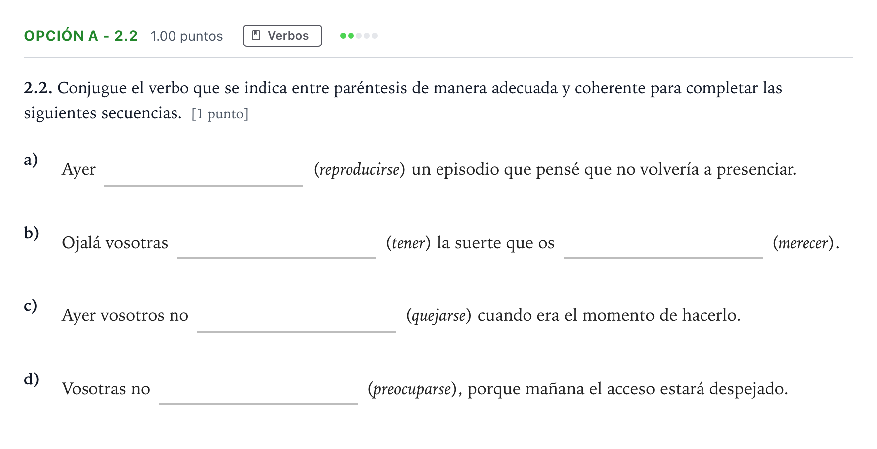 Enunciado: Opción A - 2.2 · Lengua Castellana y Literatura II Selectividad Cataluña Setembre Serie 3 2022